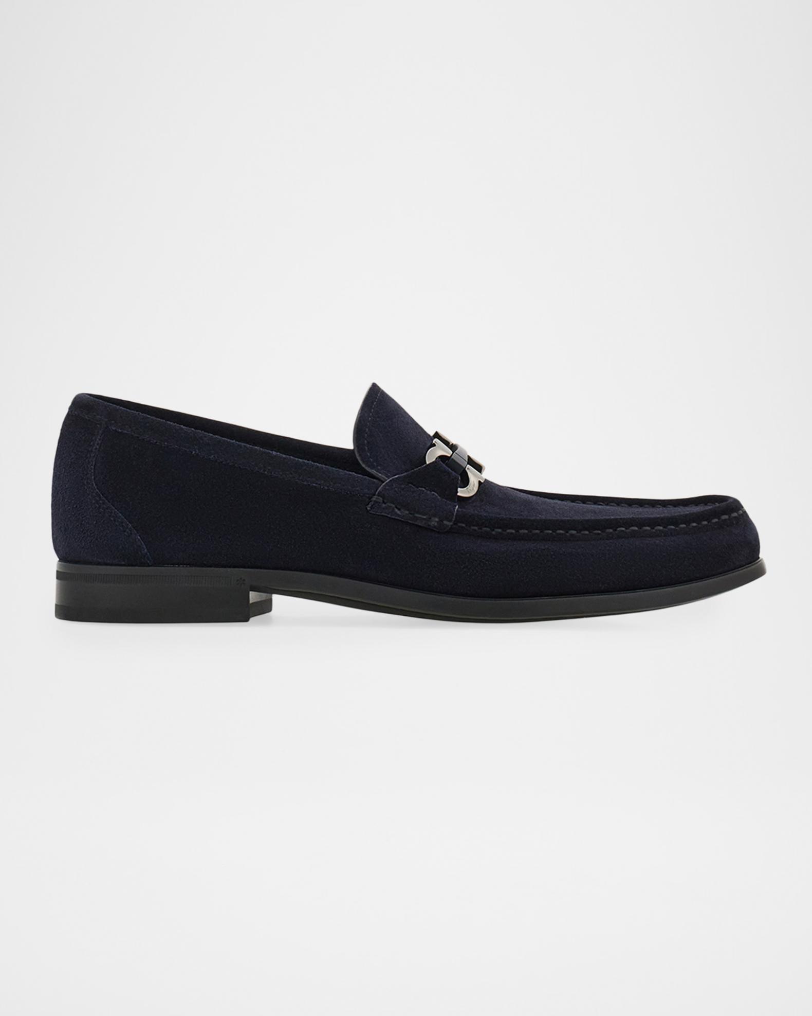 Ferragamo Men's Grandioso Suede Gancio-Bit Loafers | Neiman Marcus