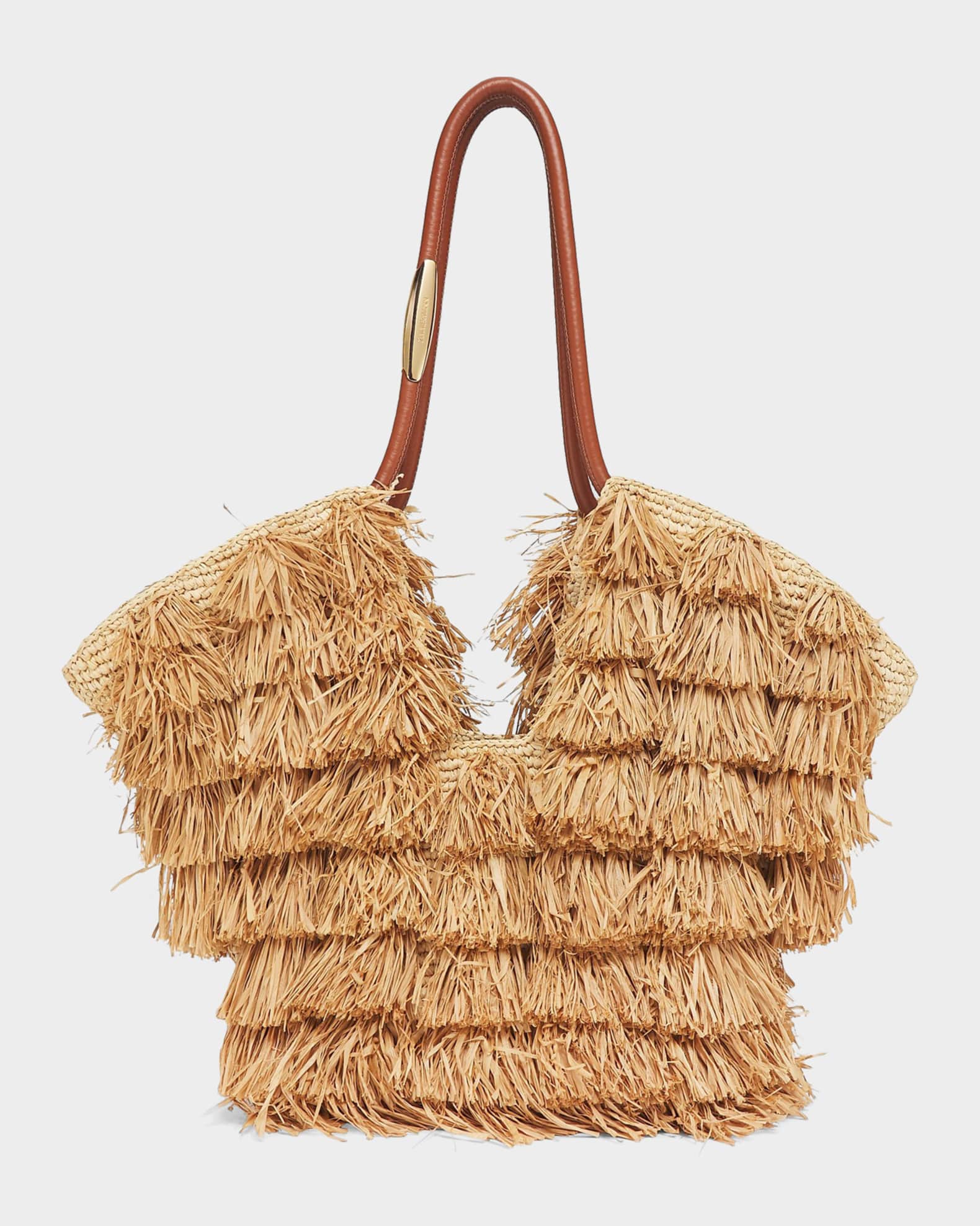 Zimmermann Medium Goldentime Fringed Raffia Tote Bag | Neiman Marcus