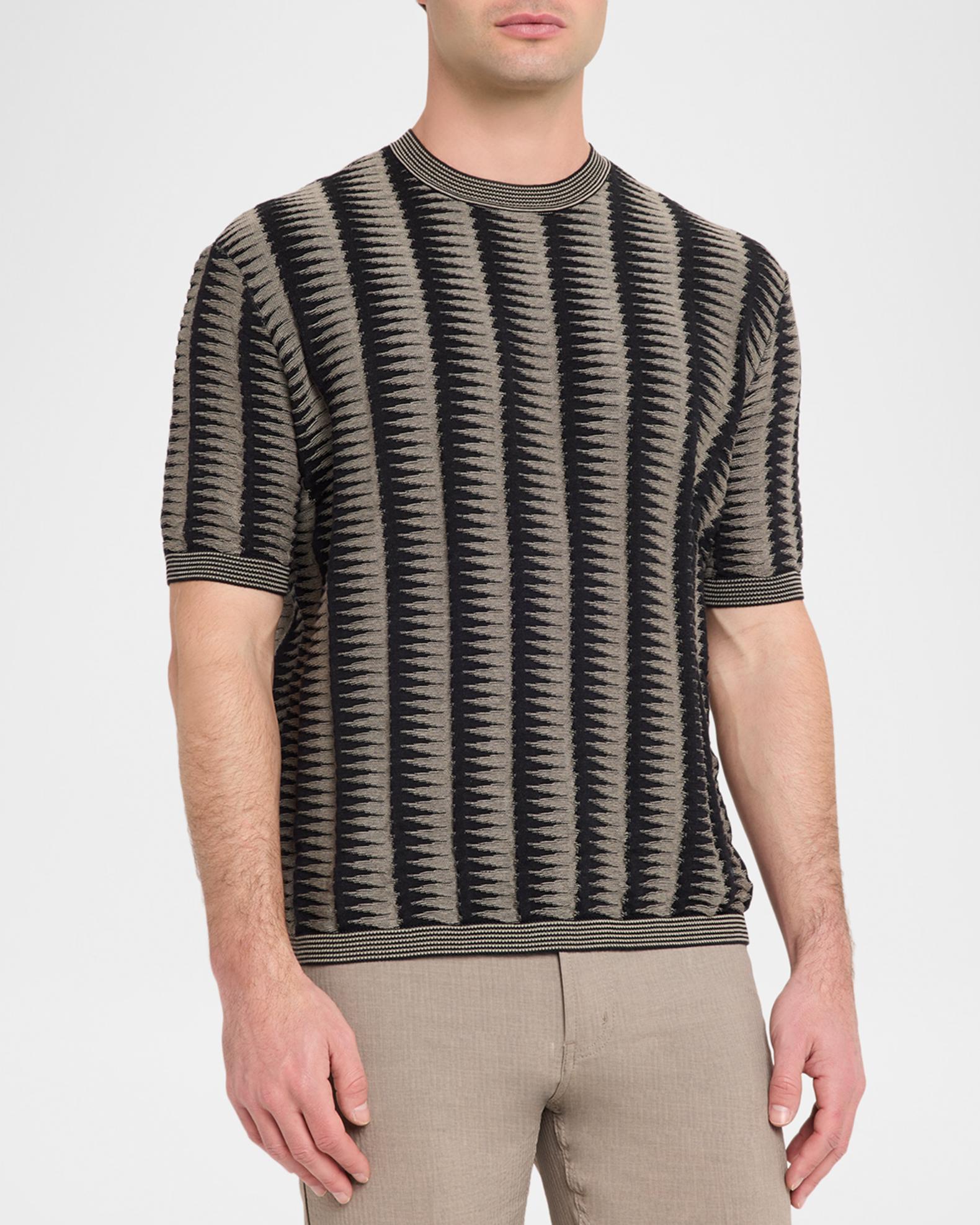Emporio Armani Men's Jagged Stripe Cotton Jacquard Short-Sleeve