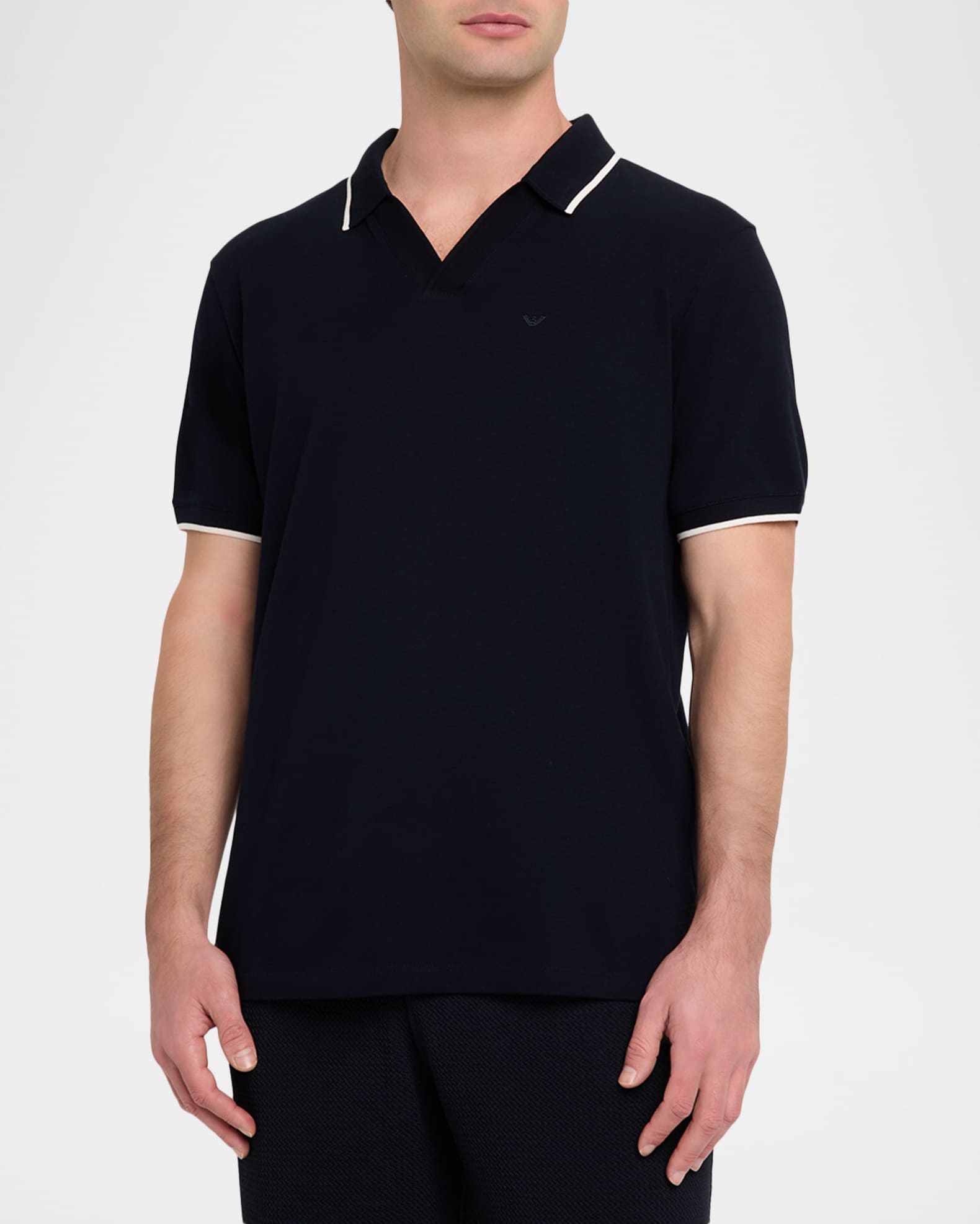 Emporio Armani Men's V-Neck Pique Polo Shirt | Neiman Marcus