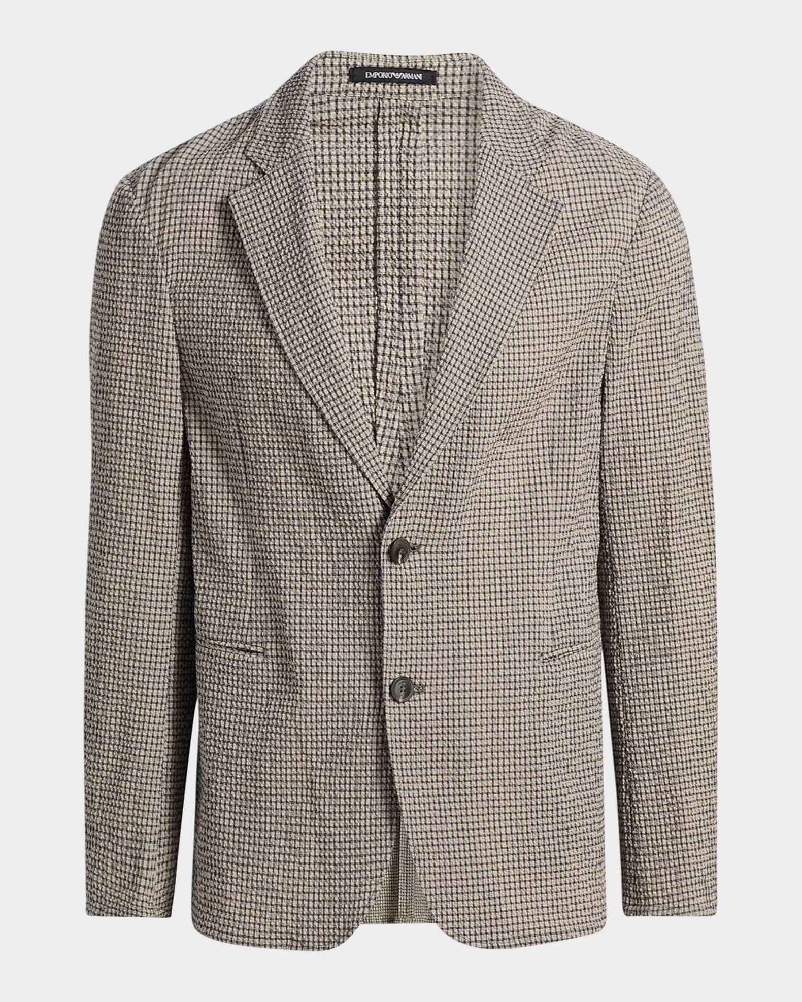 Emporio Armani Men's Check Seersucker Micro-Check Blazer | Neiman