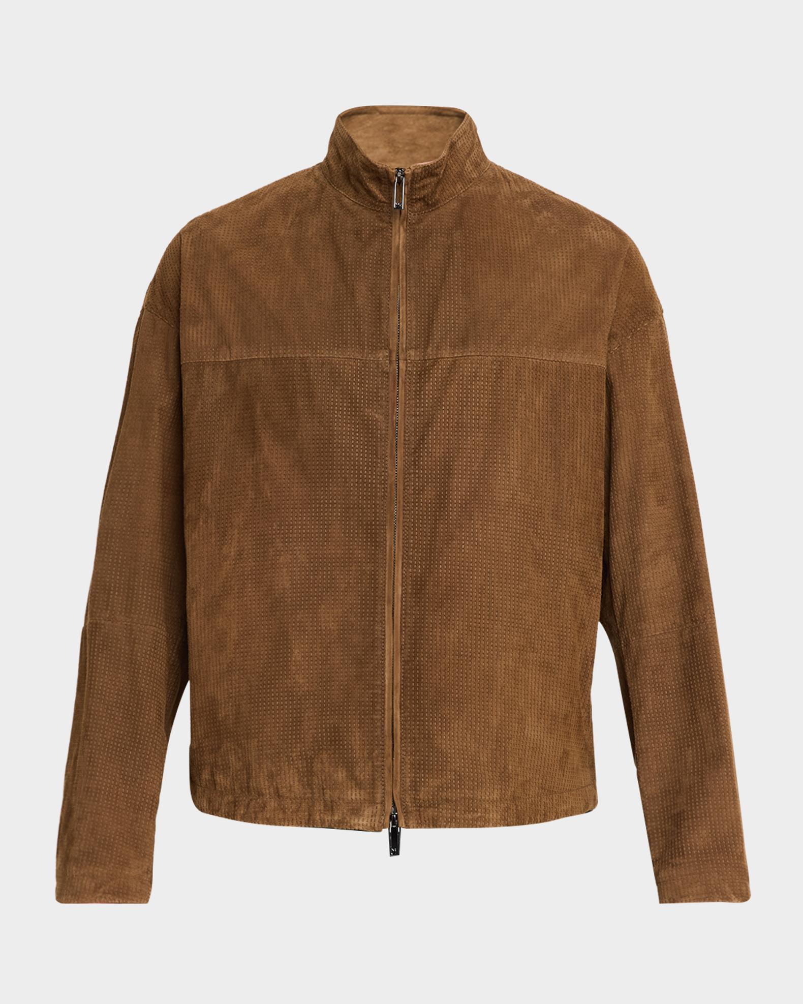 Emporio Armani Men's Perforated Suede Stand-Collar Blouson