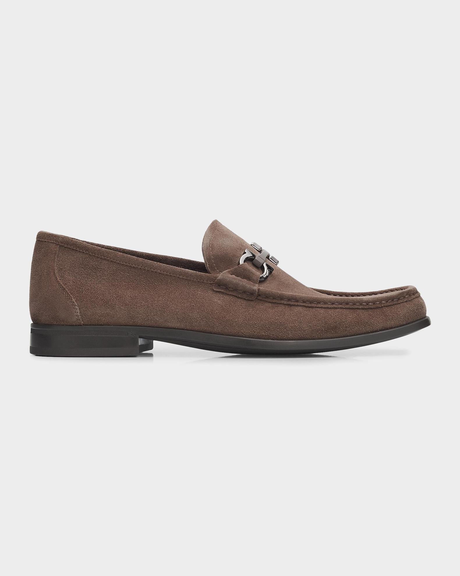 FERRAGAMO Men's Grandioso Suede Gancini-Bit Loafers | Neiman Marcus