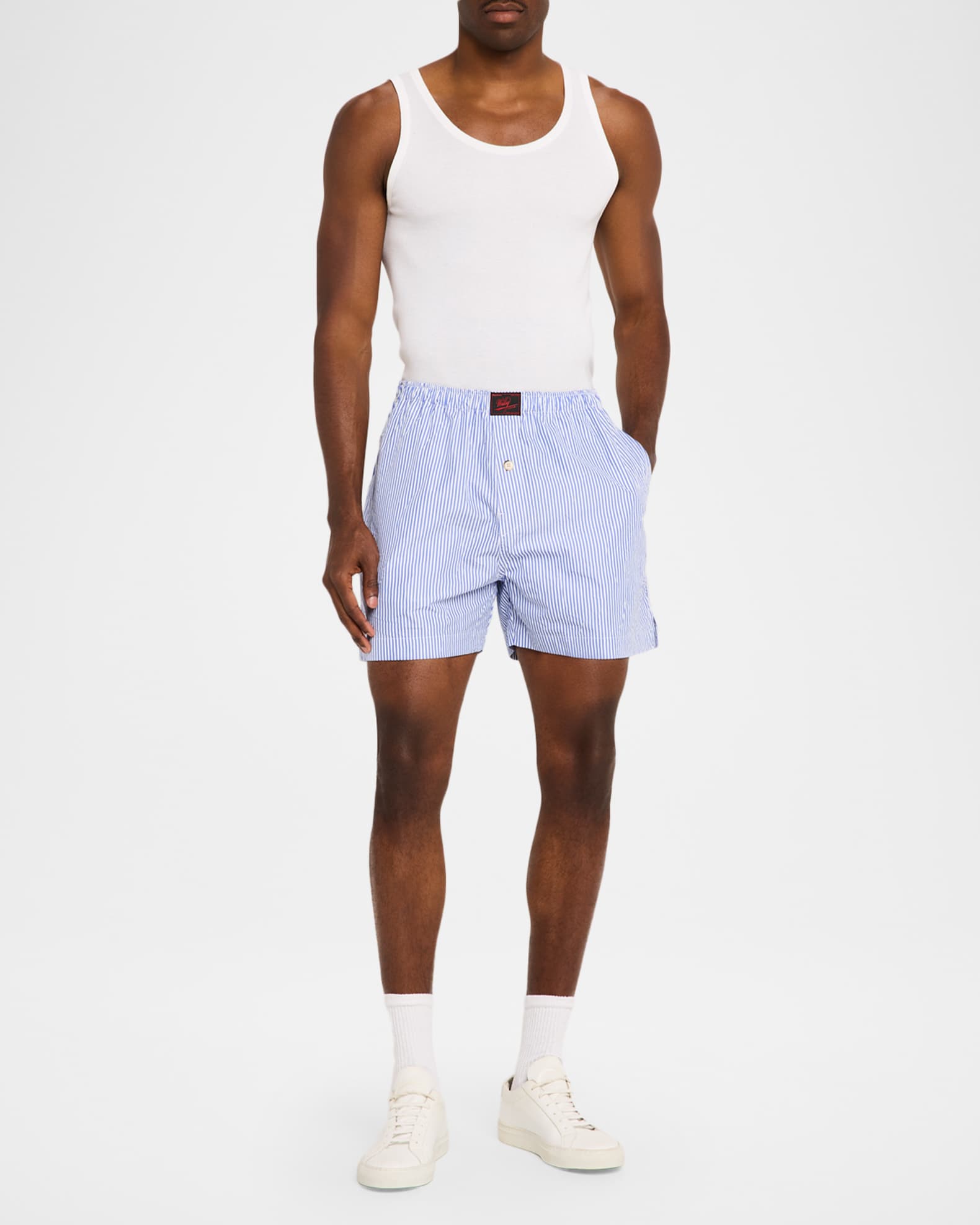 Willy Chavarria Men's Willy Woven Label Stripe Pull-On Shorts