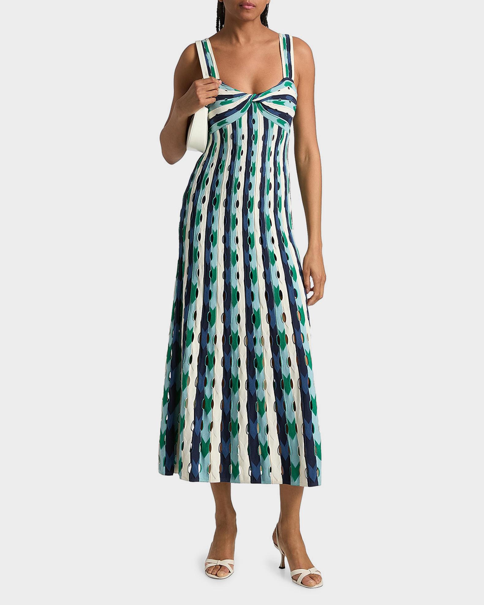 midi dress dress crinkle kombinasi knit import Linear Pointelle Tonal Knit Fit-N-Flare Midi Dress