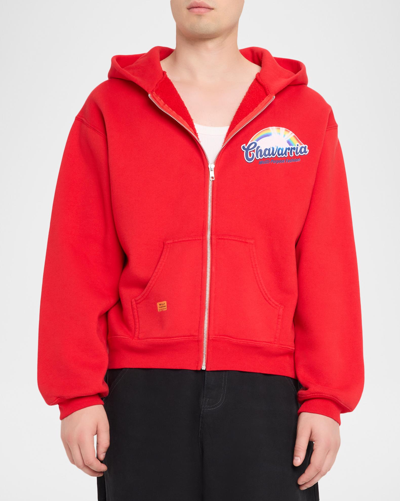 Willy Chavarria Men's Graphic Logo Cotton Full-Zip Hoodie | Neiman