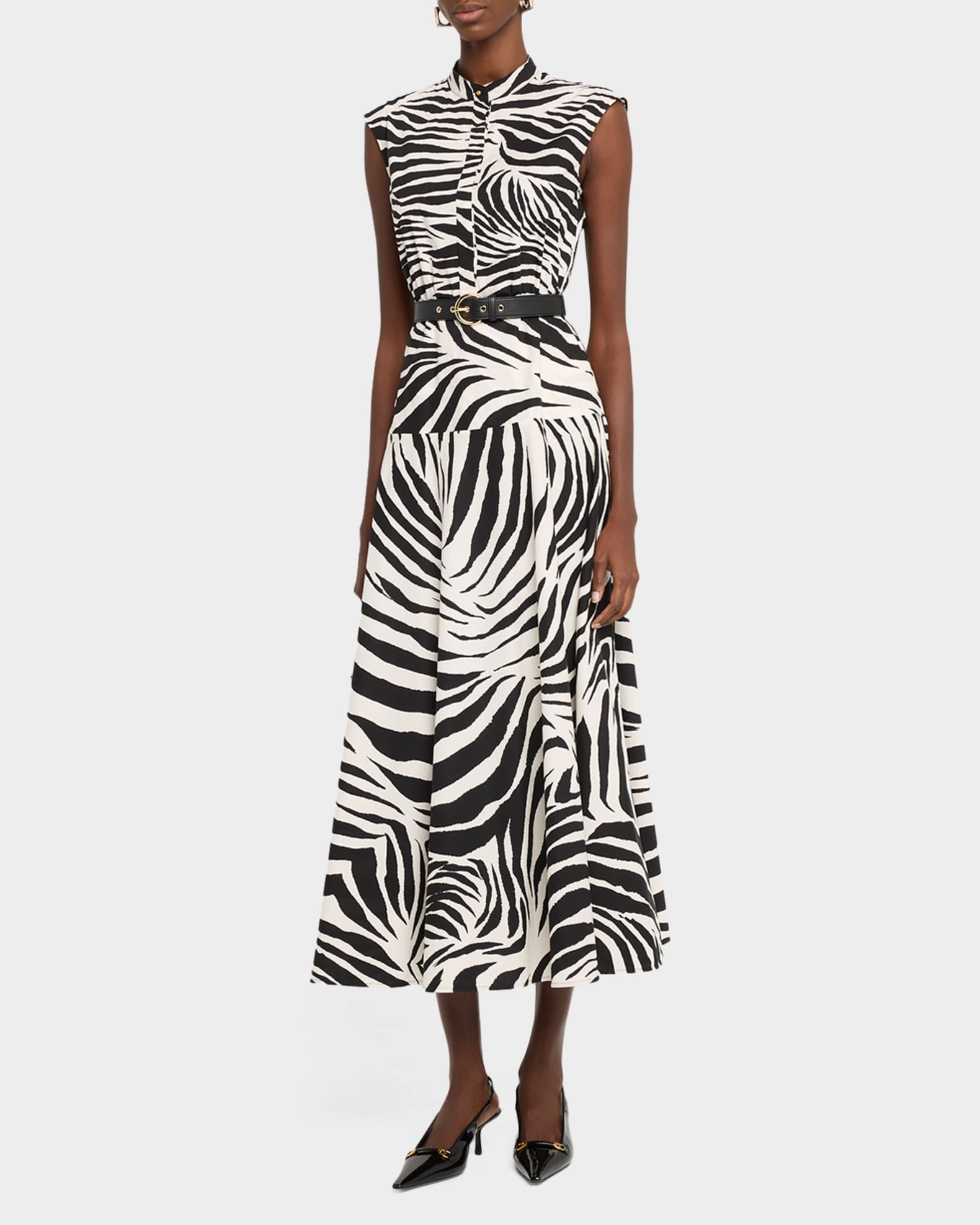 Max Mara Studio West Zebra-Print Cotton Poplin Midi Dress | Neiman