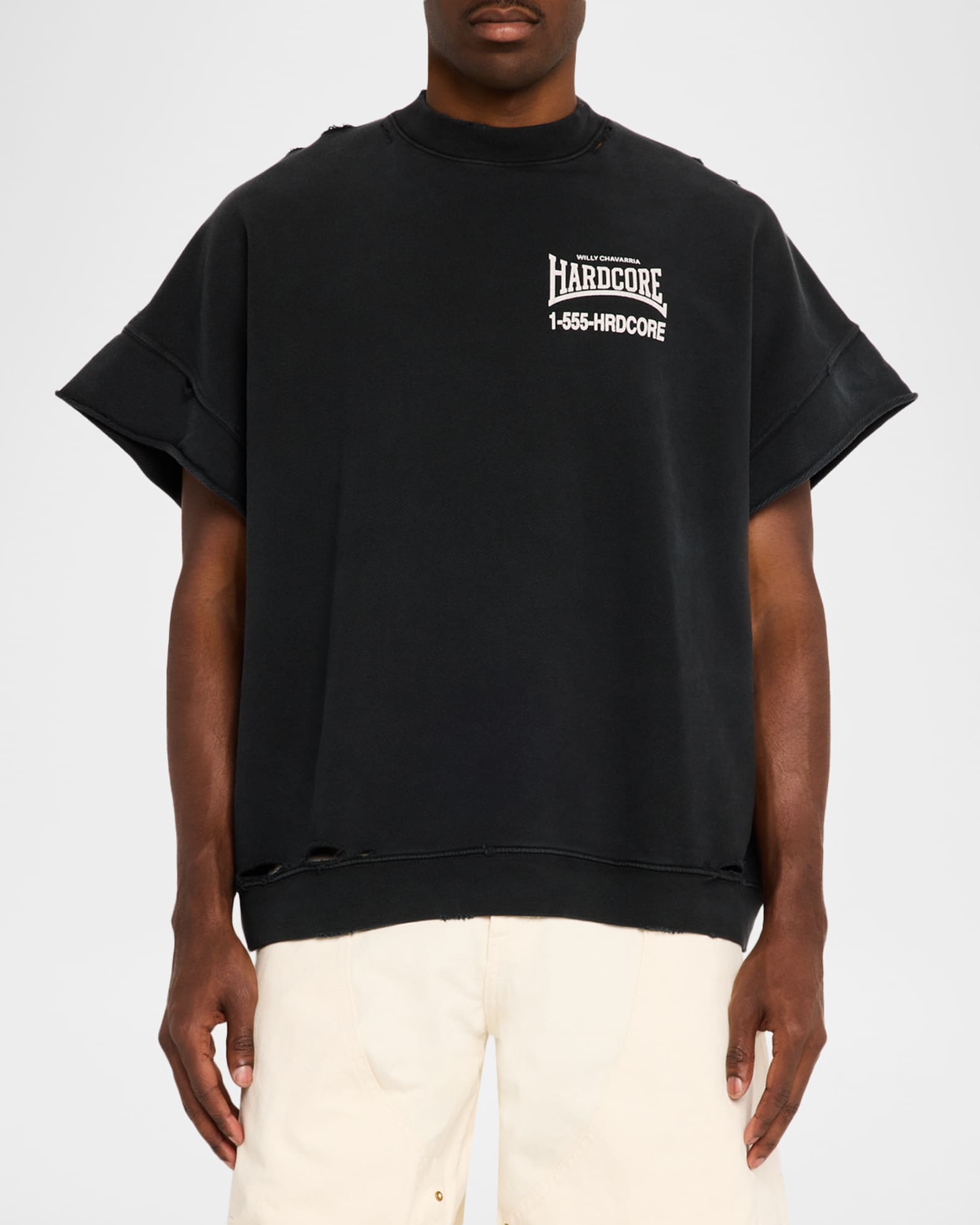 Willy Chavarria Men's Hardcore Cotton Distressed T-Shirt | Neiman