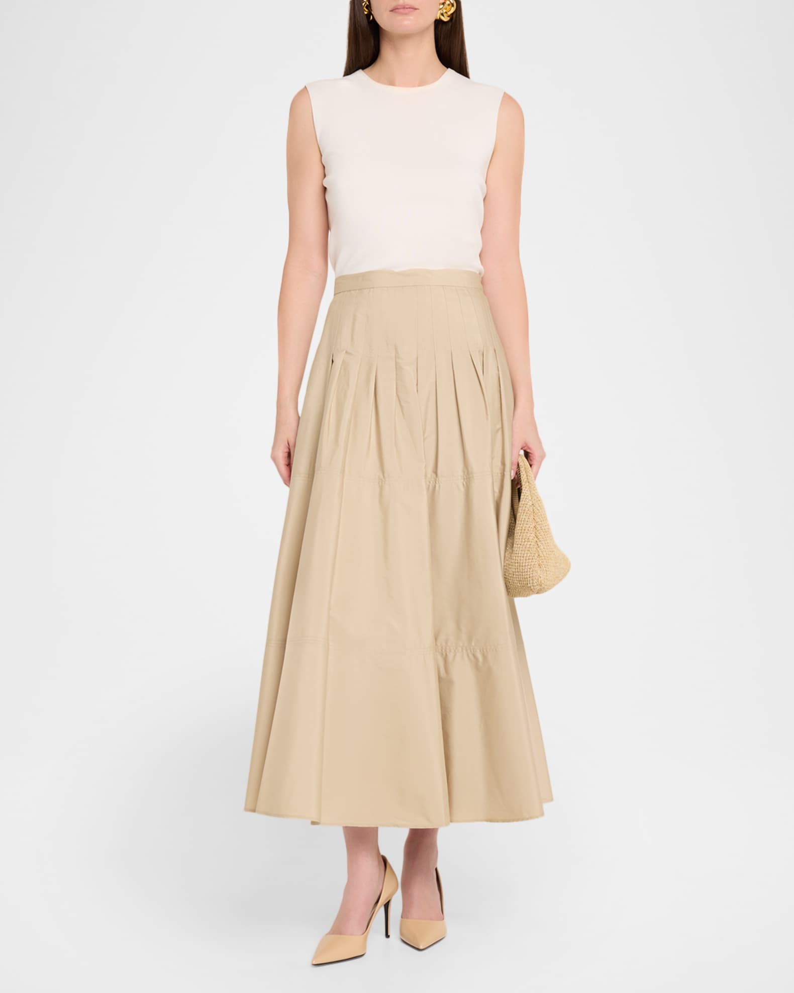 Max Mara Studio Opera Pleated Cotton Poplin Maxi Skirt | Neiman Marcus