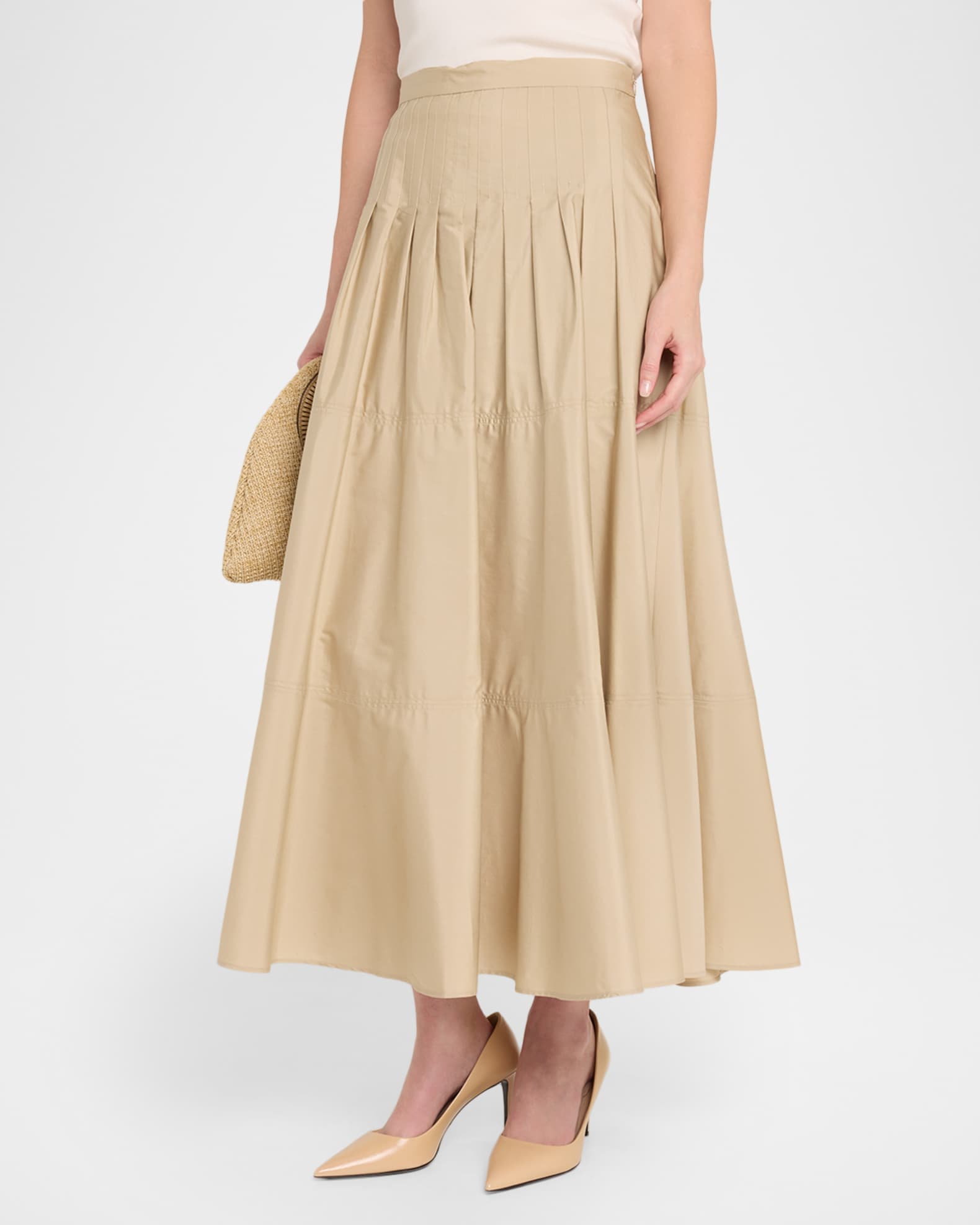 Max Mara Studio Opera Pleated Cotton Poplin Maxi Skirt | Neiman Marcus