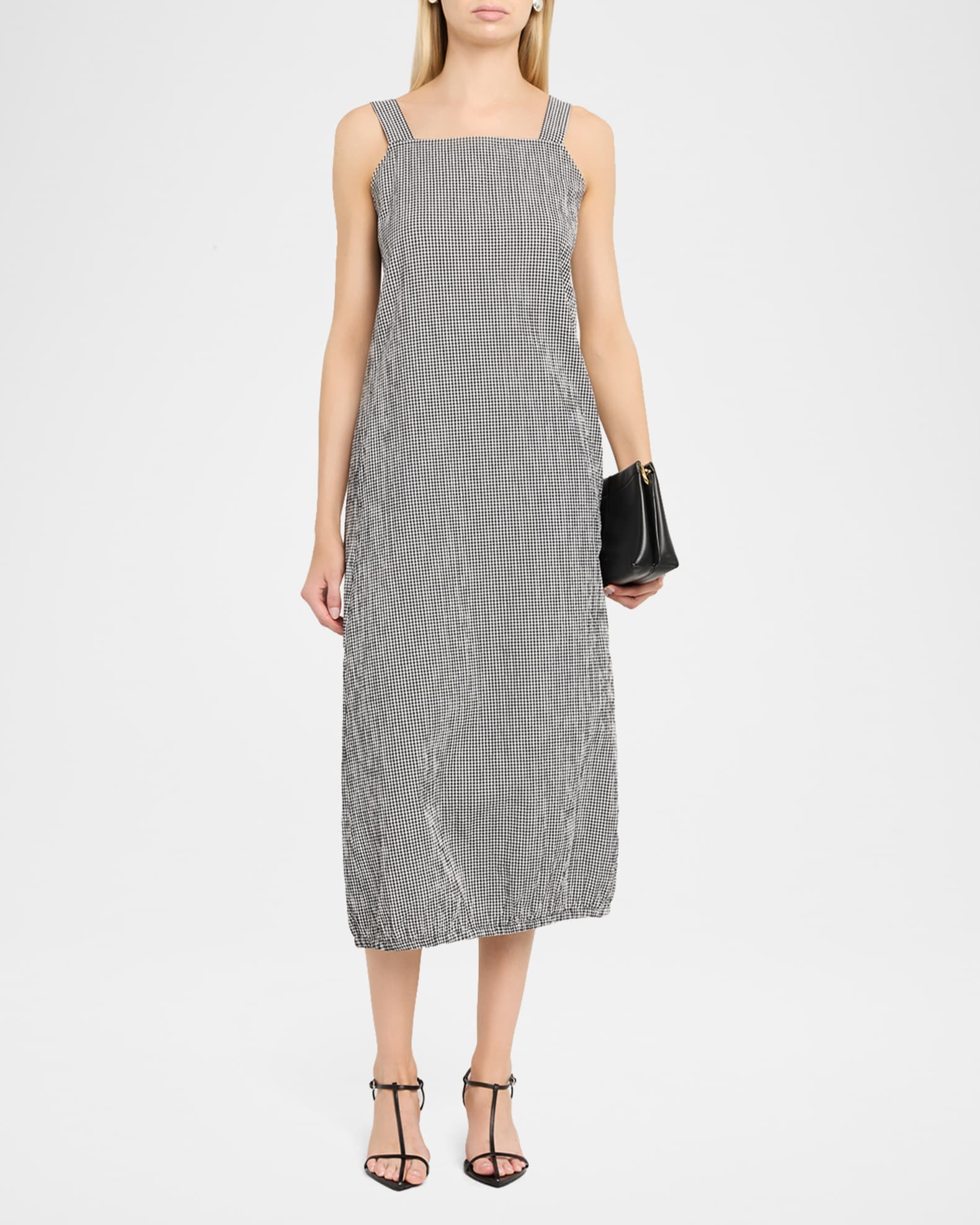 Eileen Fisher Crinkled Organic Cotton Check Lantern Midi Dress | Neiman  Marcus
