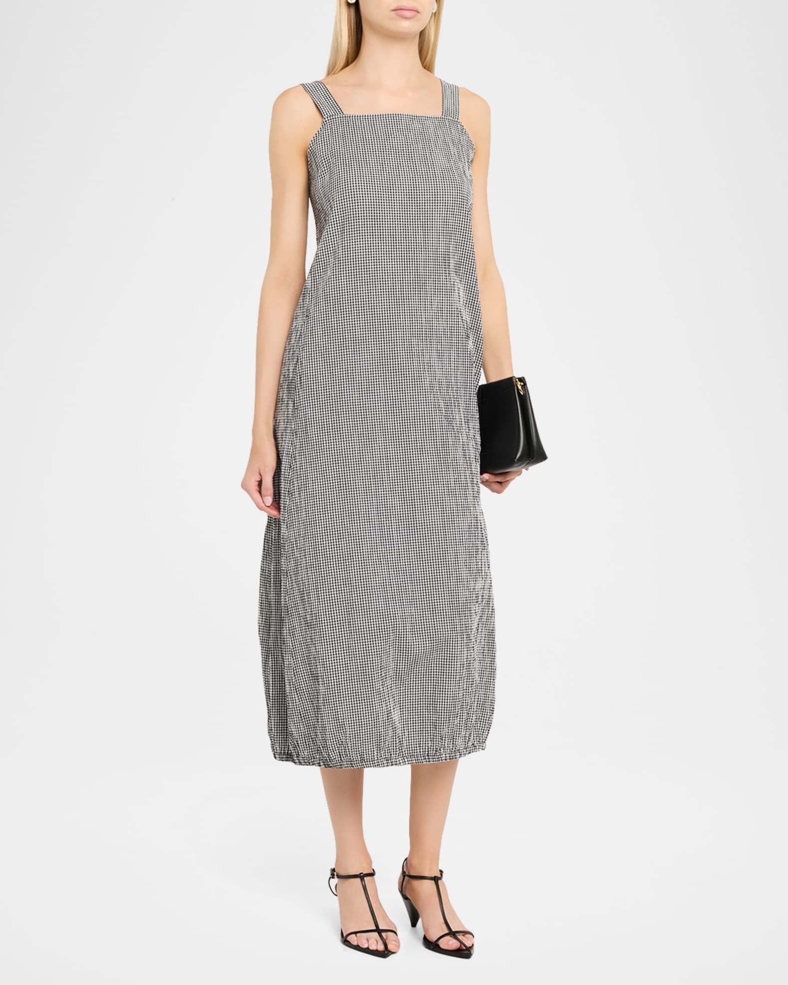 Eileen Fisher Crinkled Organic Cotton Check Lantern Midi Dress | Neiman  Marcus