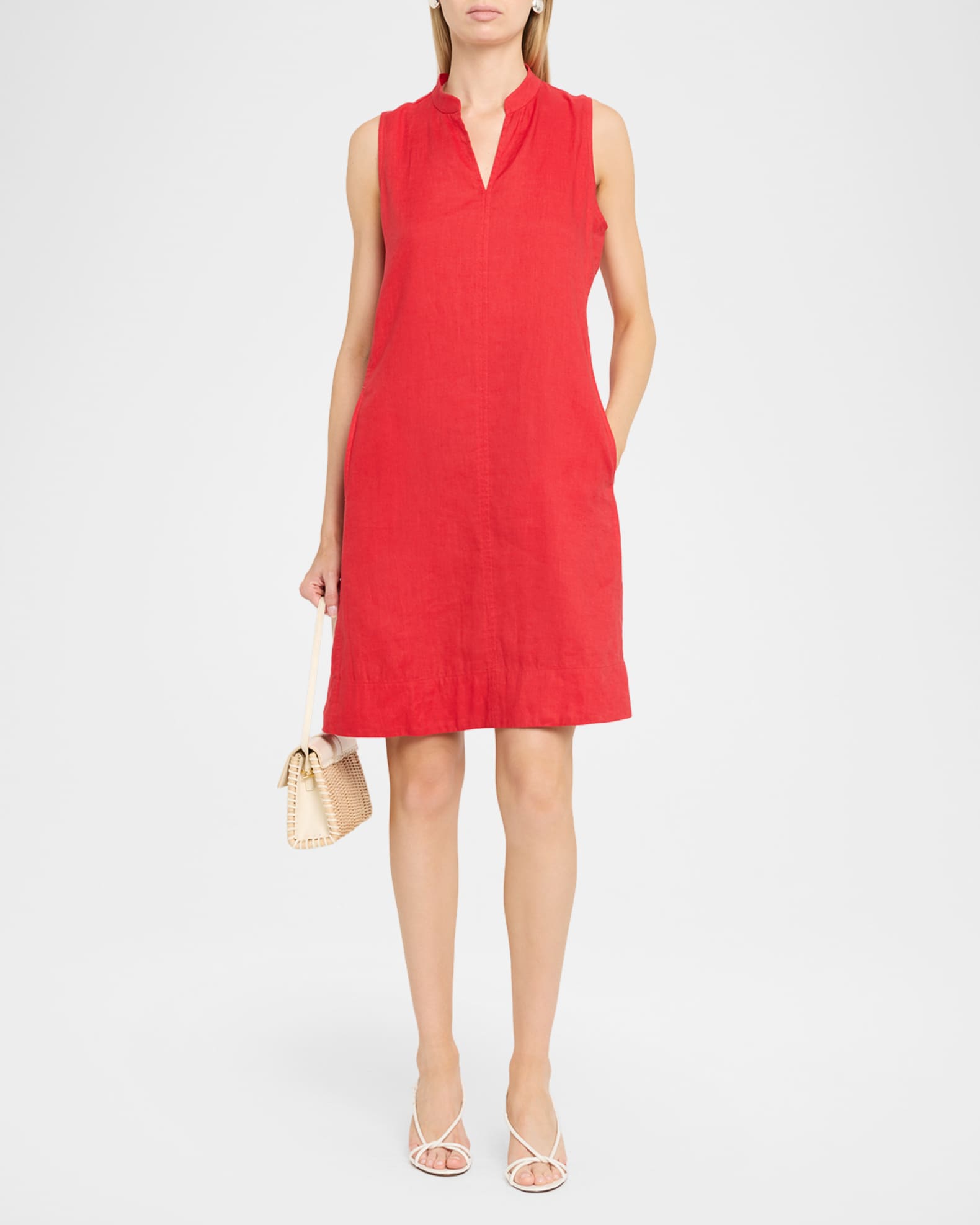 Eileen Fisher Sleeveless V-Neck Organic Linen Dress | Neiman Marcus