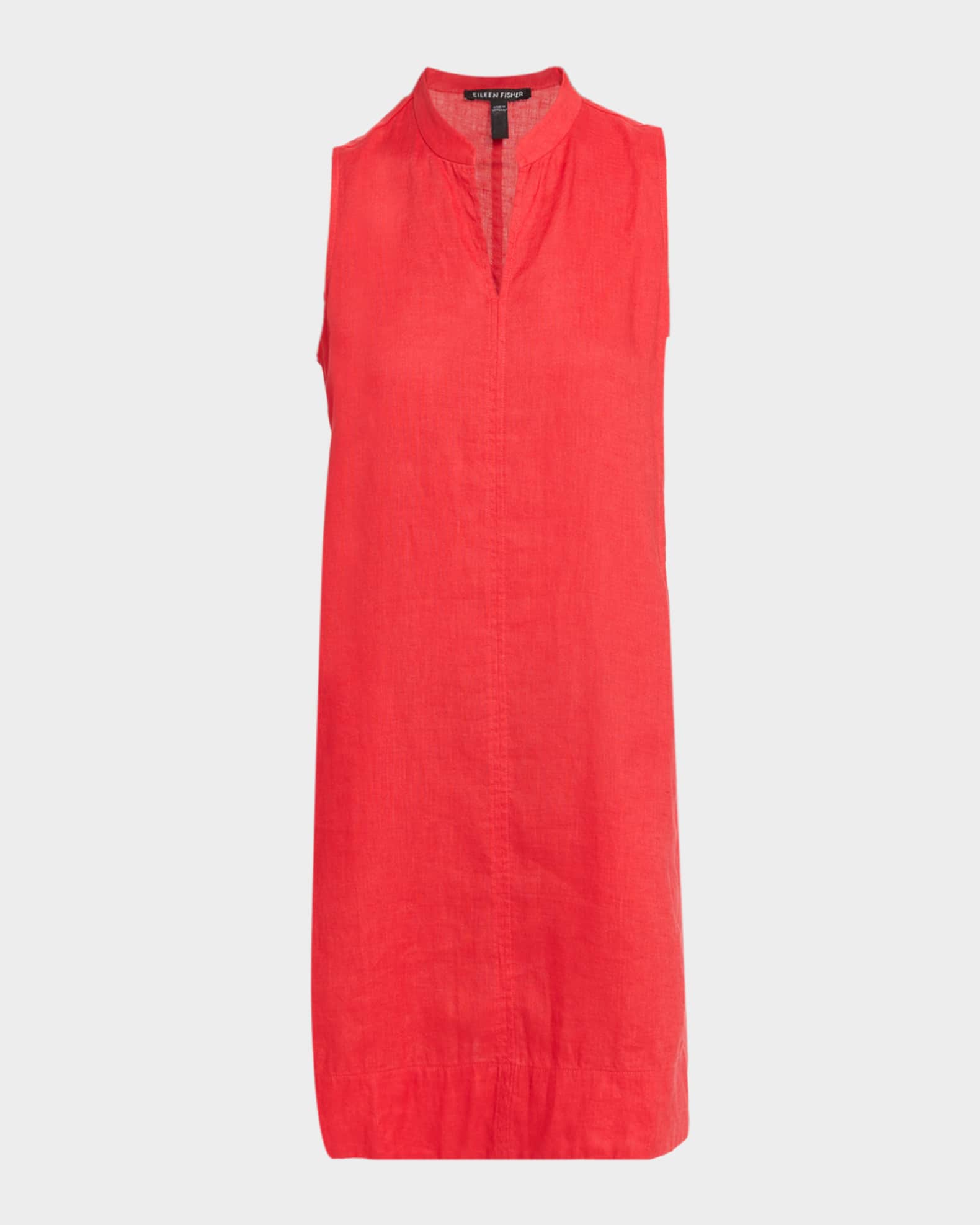 Eileen Fisher Sleeveless V-Neck Organic Linen Dress | Neiman Marcus