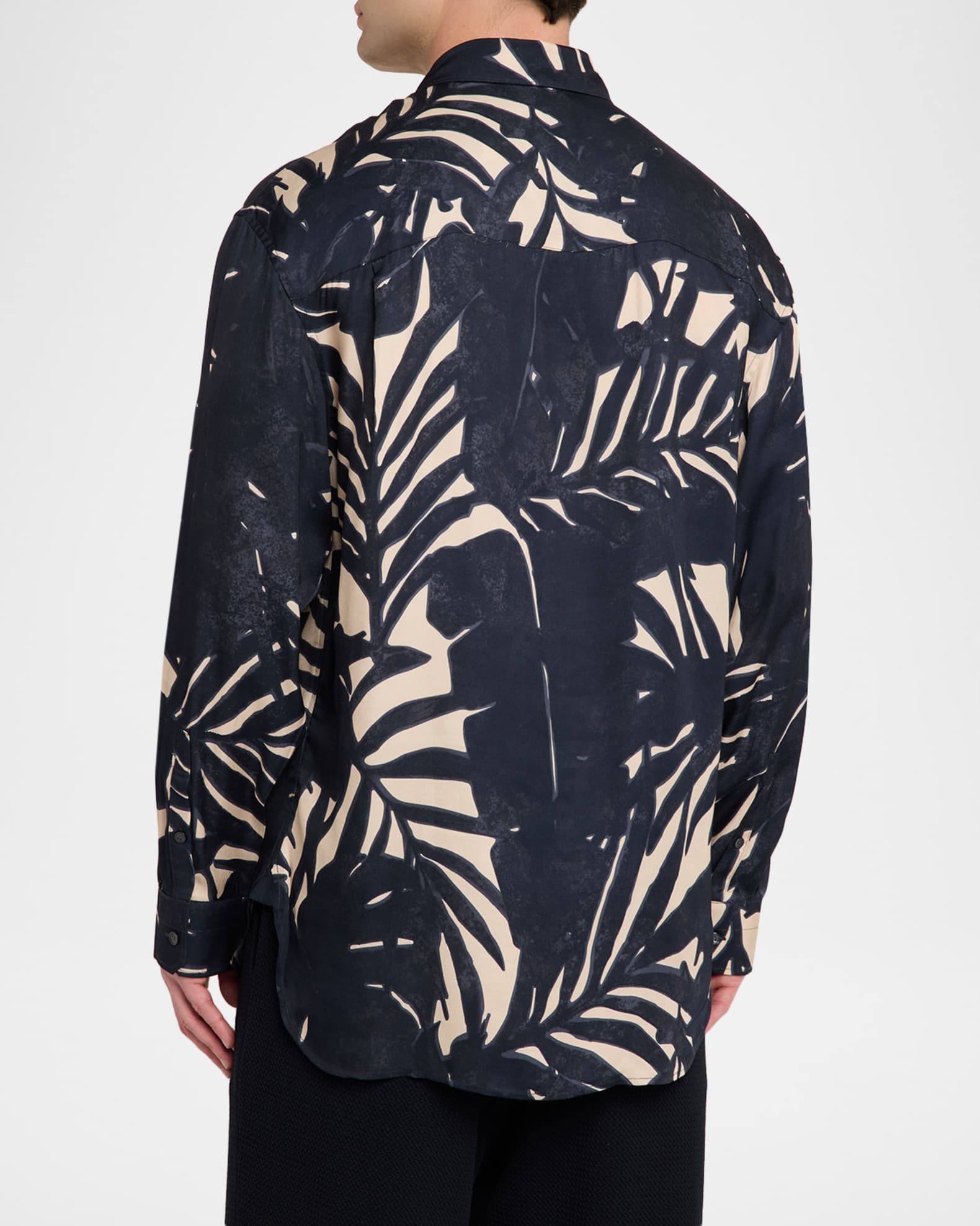 Emporio Armani Men's Viscose Palm-Pattern Button-Down Shirt