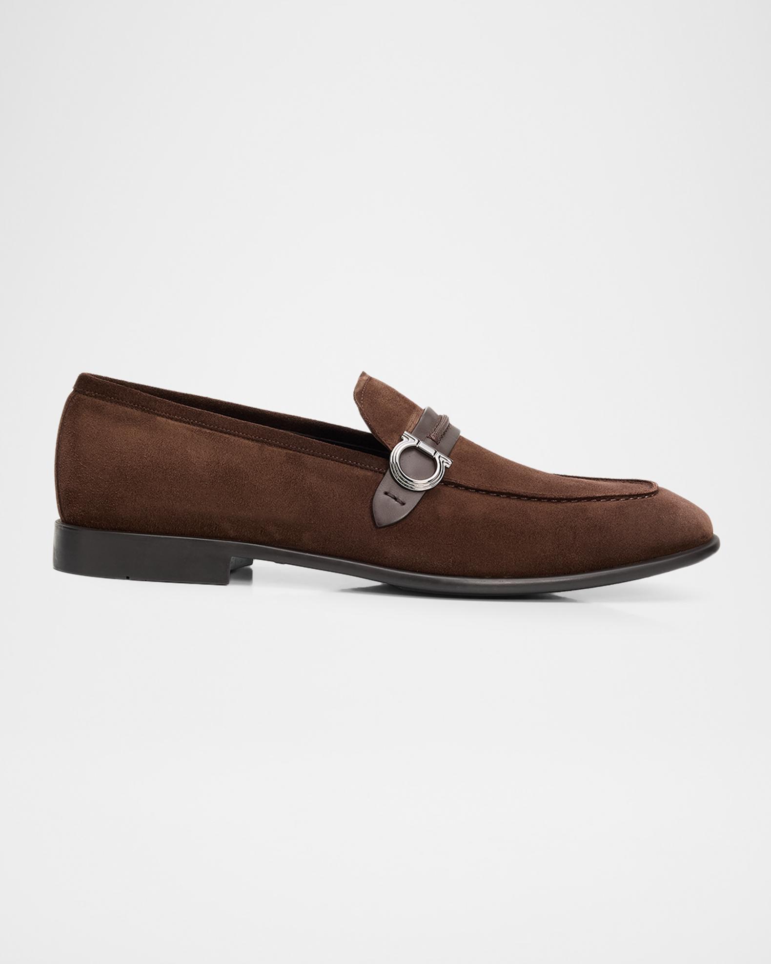 【Vintage】Ferragamo Gangini suede Loafers Ferragamo Men's Terence Suede Side-Gancio Loafers | Neiman Marcus