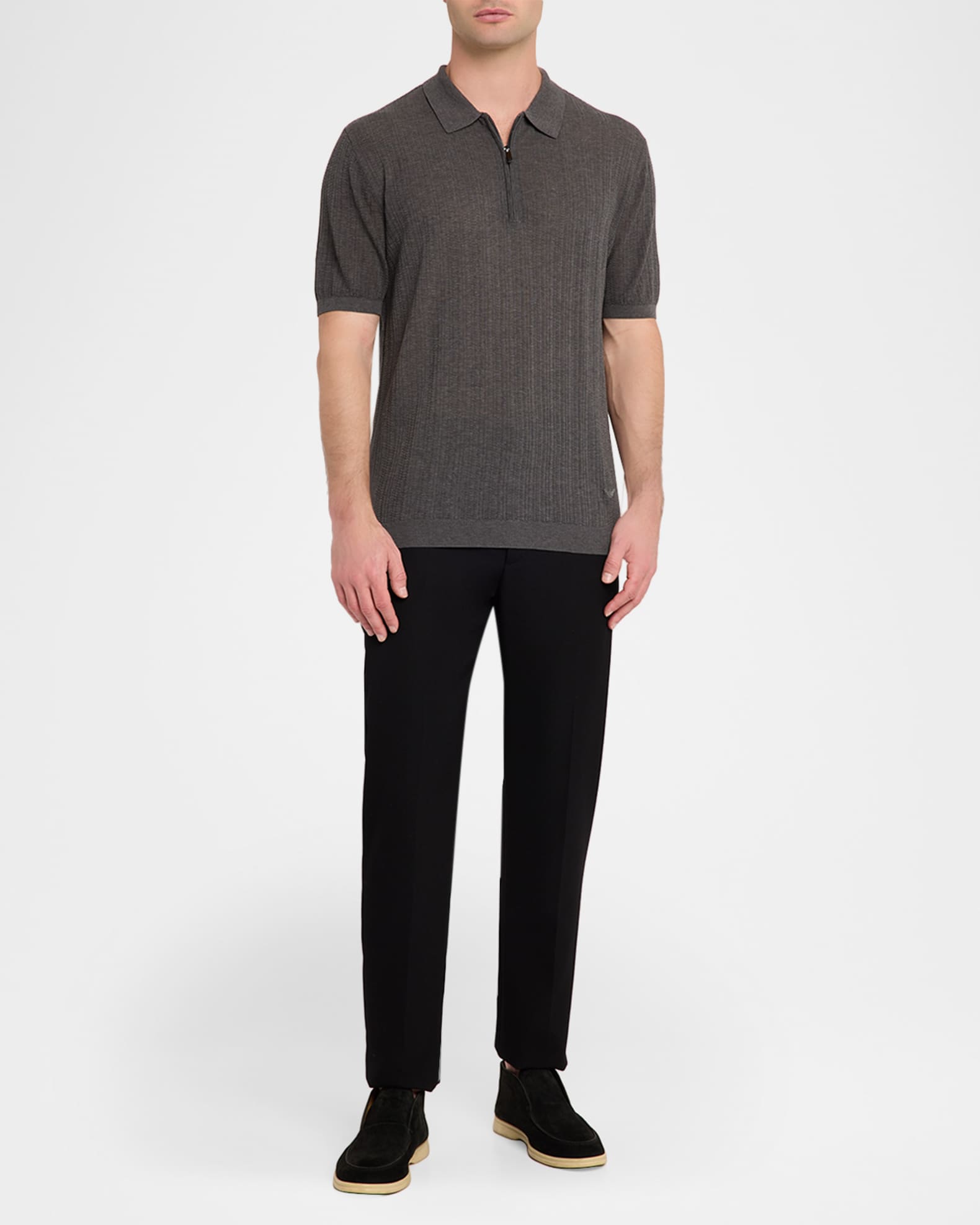 Emporio Armani Men's Textured Short-Sleeve Zip Polo Sweater