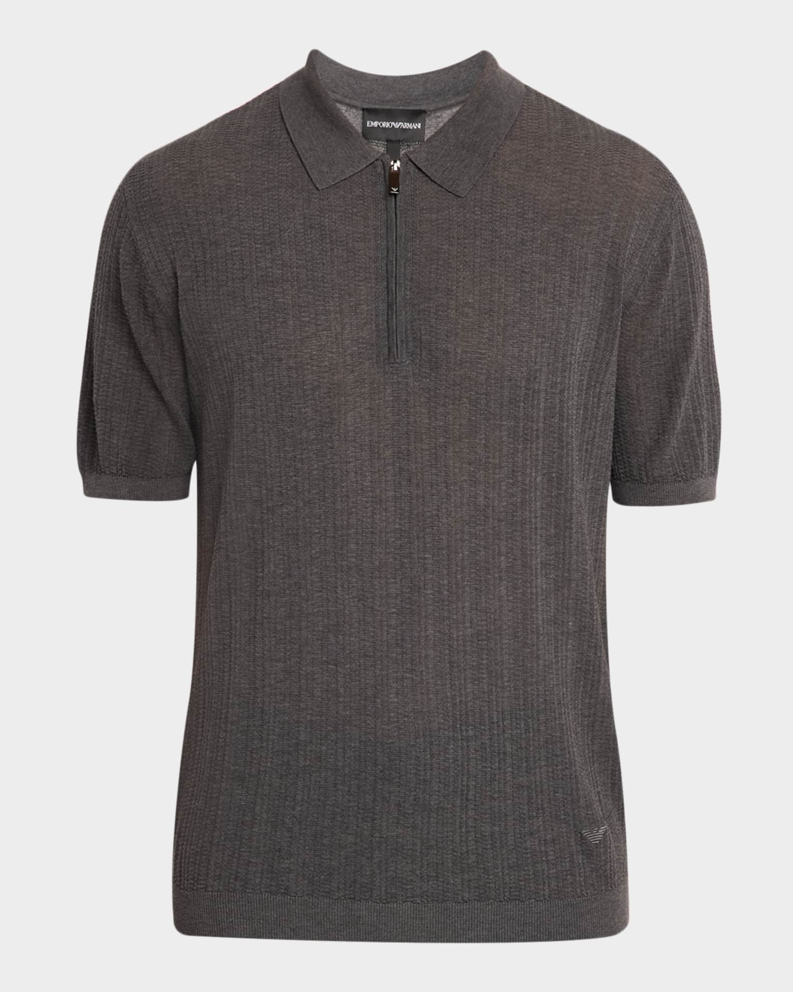 Emporio Armani Men's Textured Short-Sleeve Zip Polo Sweater