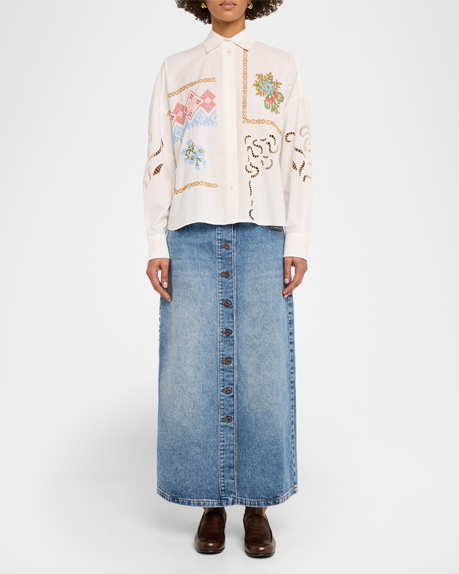 Weekend MaxMara デニム 花柄 ロングスカート Weekend Max Mara Asti A-Line Cotton Denim Midi Skirt | Neiman Marcus