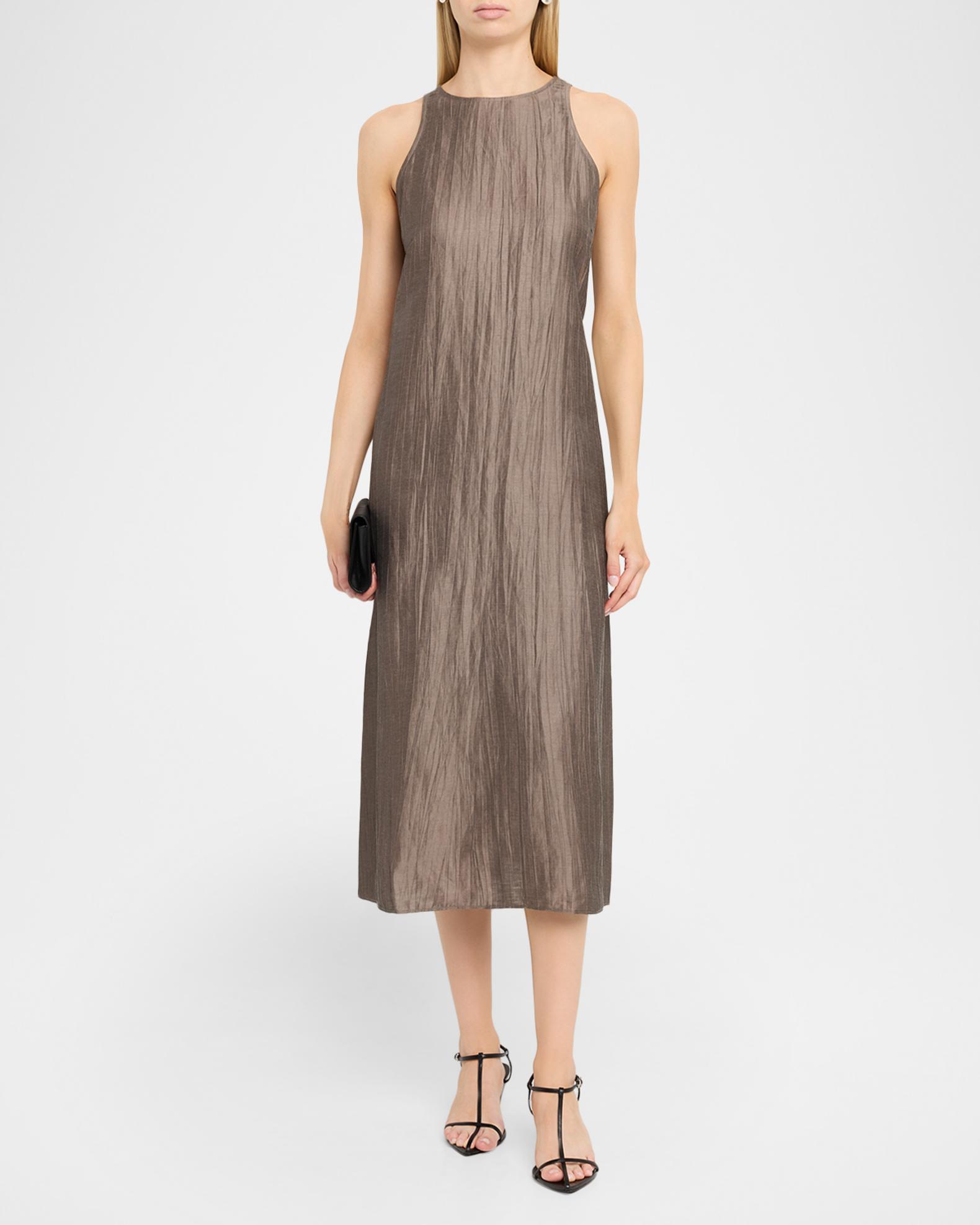 eileen fisher cocktail dresses Sleeveless Crinkled Midi Dress Clothing Shop Brown Naked Wardrobe Belted dresses allowing it to stand Color:Sea Blue