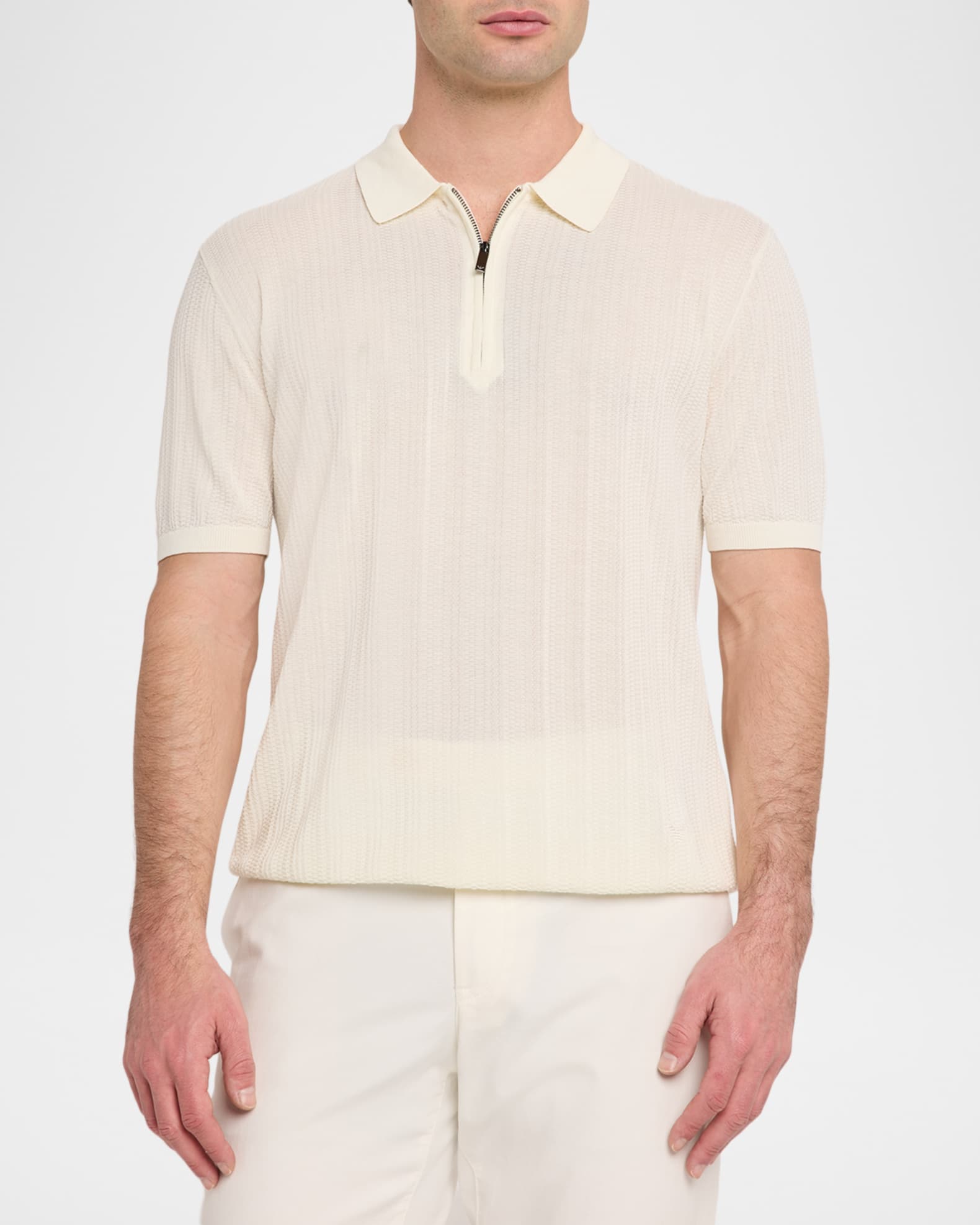 Emporio Armani Men's Textured Cotton Quarter-Zip Polo Shirt