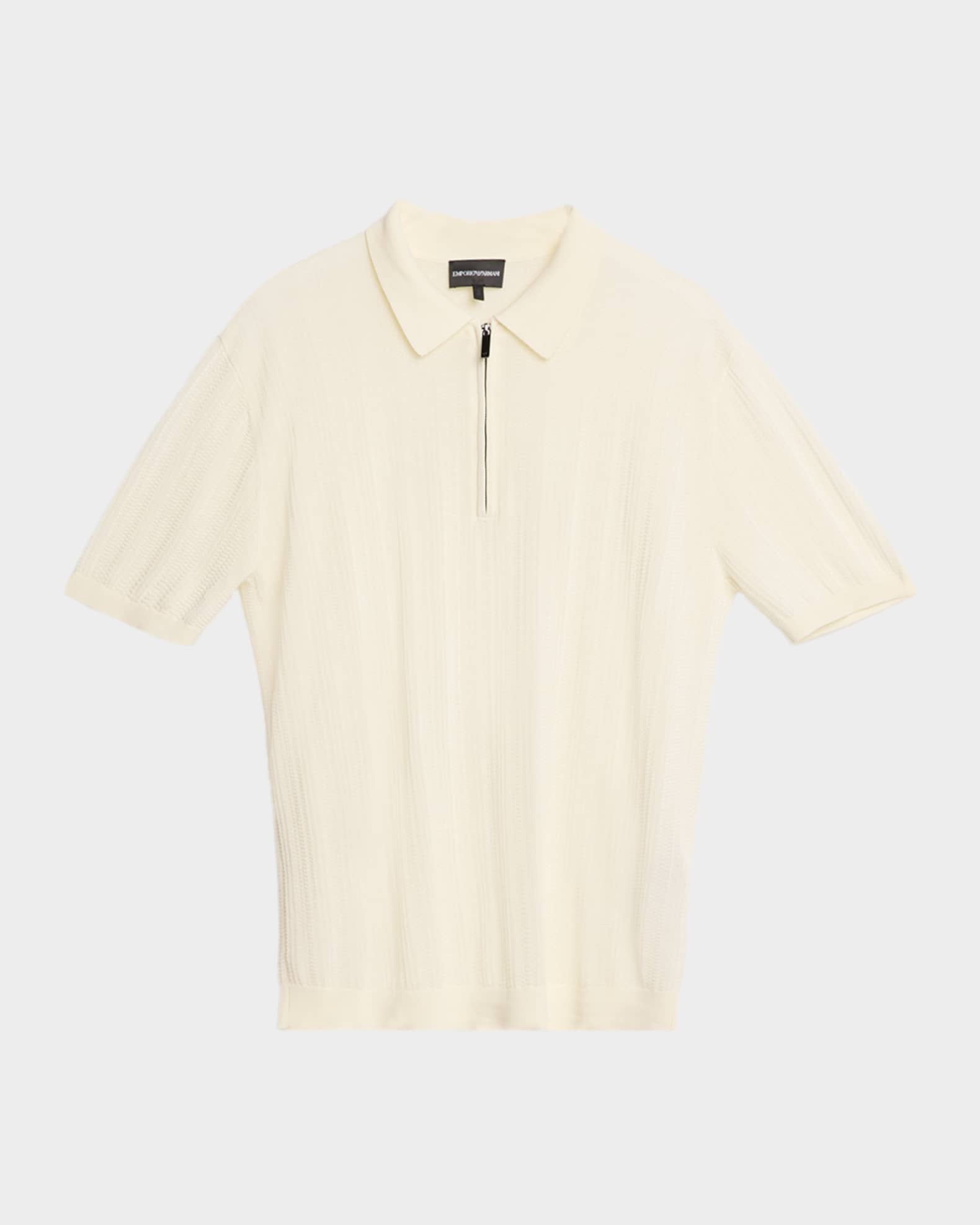 Emporio Armani Men's Textured Cotton Quarter-Zip Polo Shirt
