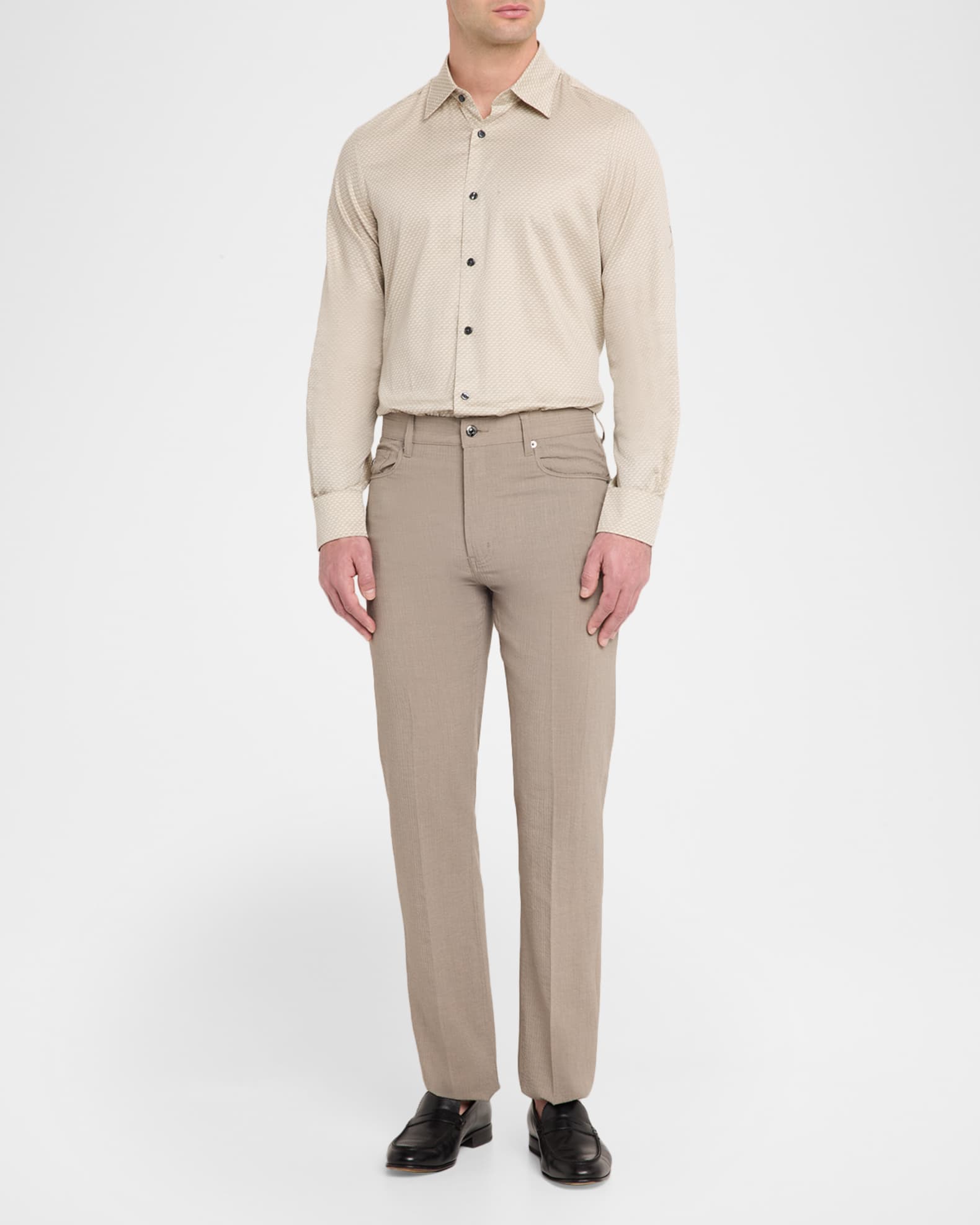Emporio Armani Seersucker Mid-Rise Straight-Leg Pants | Neiman Marcus