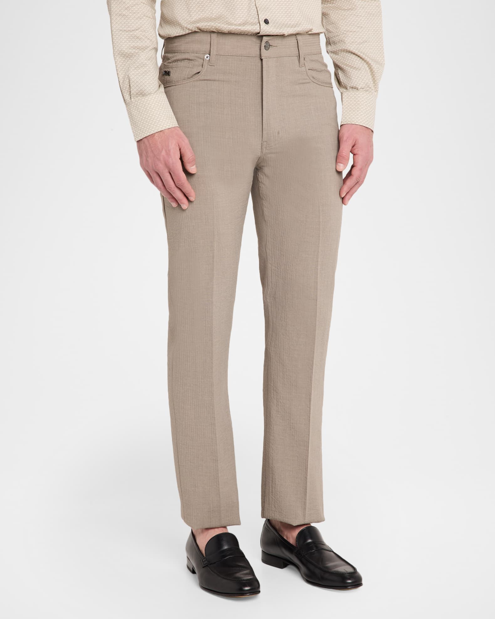 Emporio Armani Seersucker Mid-Rise Straight-Leg Pants | Neiman Marcus