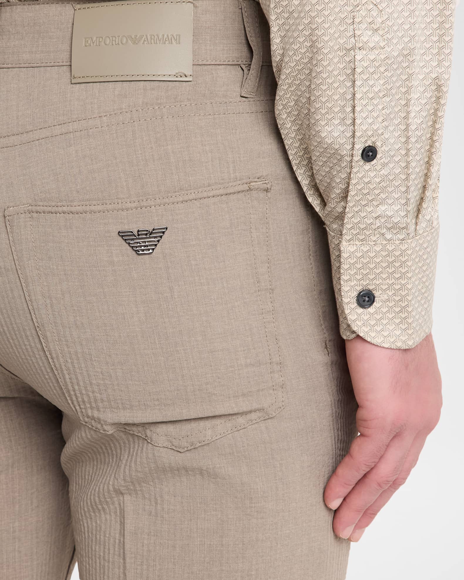 Emporio Armani Seersucker Mid-Rise Straight-Leg Pants | Neiman Marcus