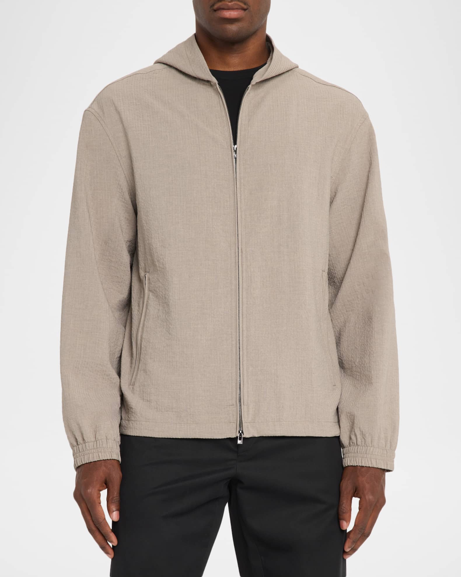 Emporio Armani Men's Polyester Seersucker Full-Zip Hoodie | Neiman