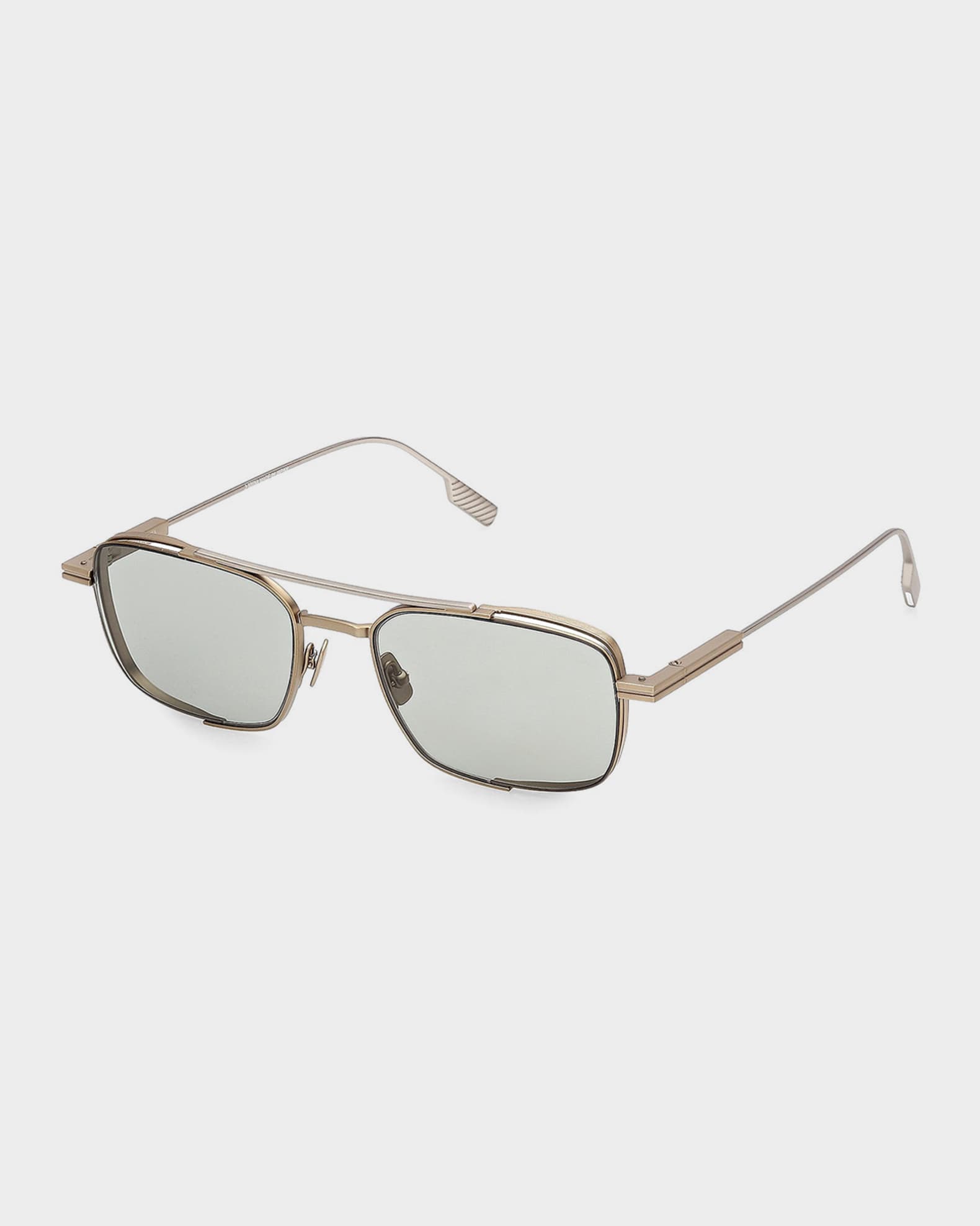 ZEGNA Men's Double-Bridge Titanium Rectangle Sunglasses | Neiman