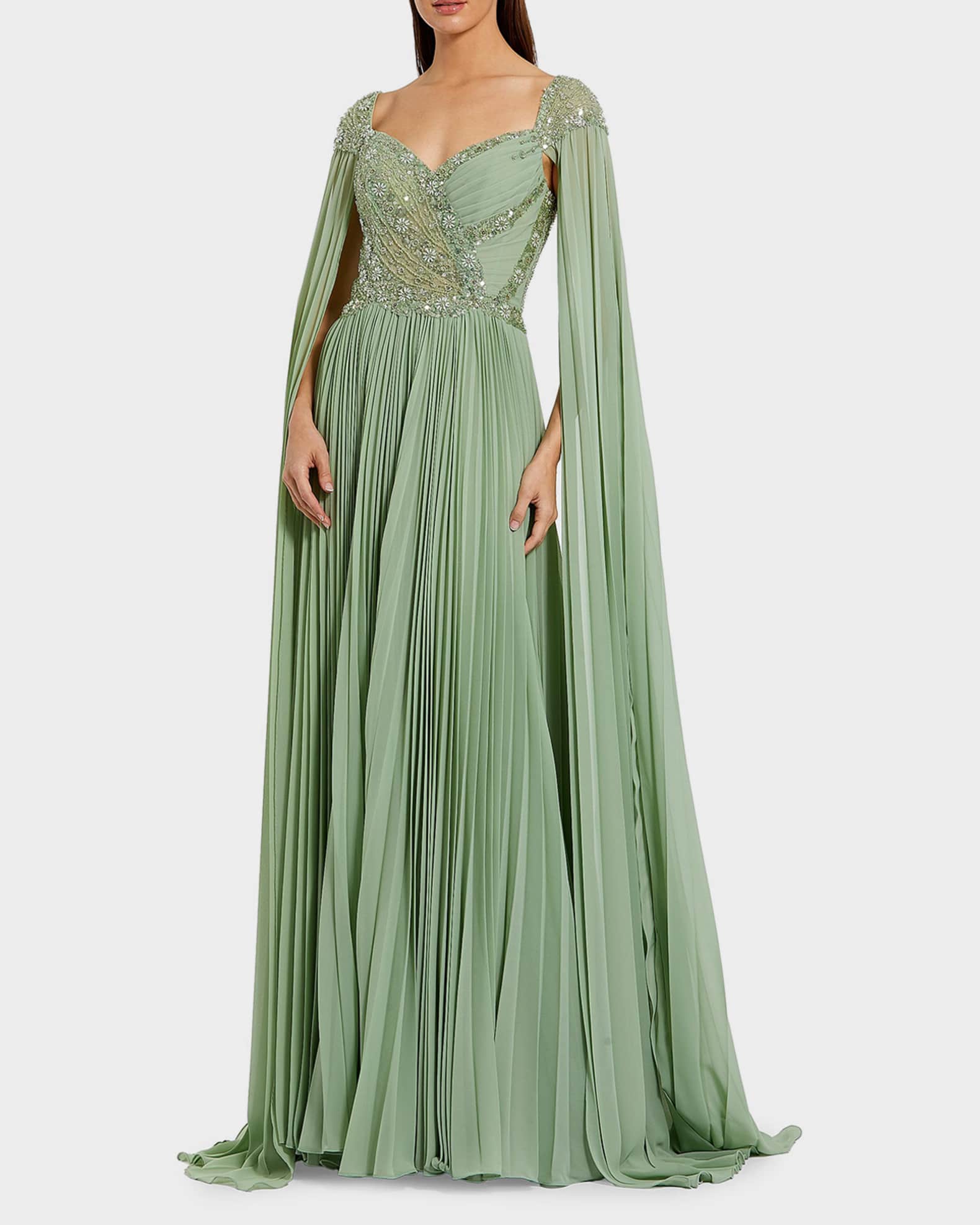 Mac Duggal Evening Pleated Cape Gown | Neiman Marcus
