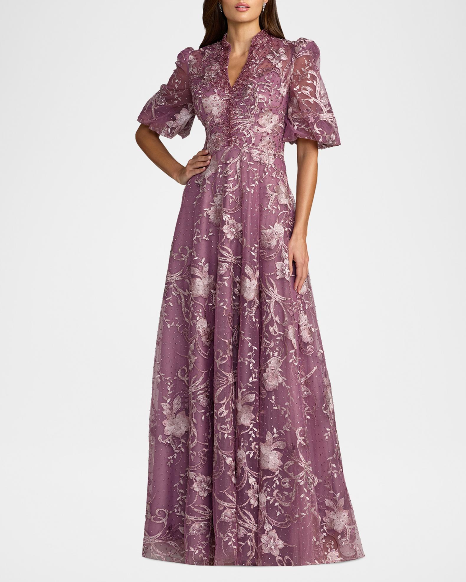 mac duggal evening - 11121d embroidered long sleeve a-line dress Floral-Embroidered Puff Gown Zara Red Satin Button Summer 2025 Color:Light Blue