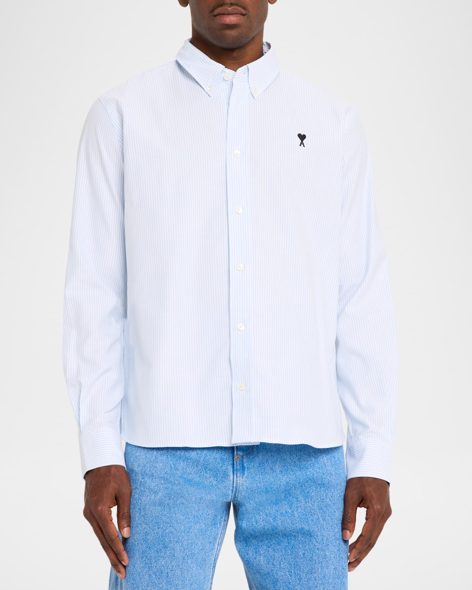 Ami Paris Men's Quota Ami de Coeur Cotton Stripe Sport Shirt