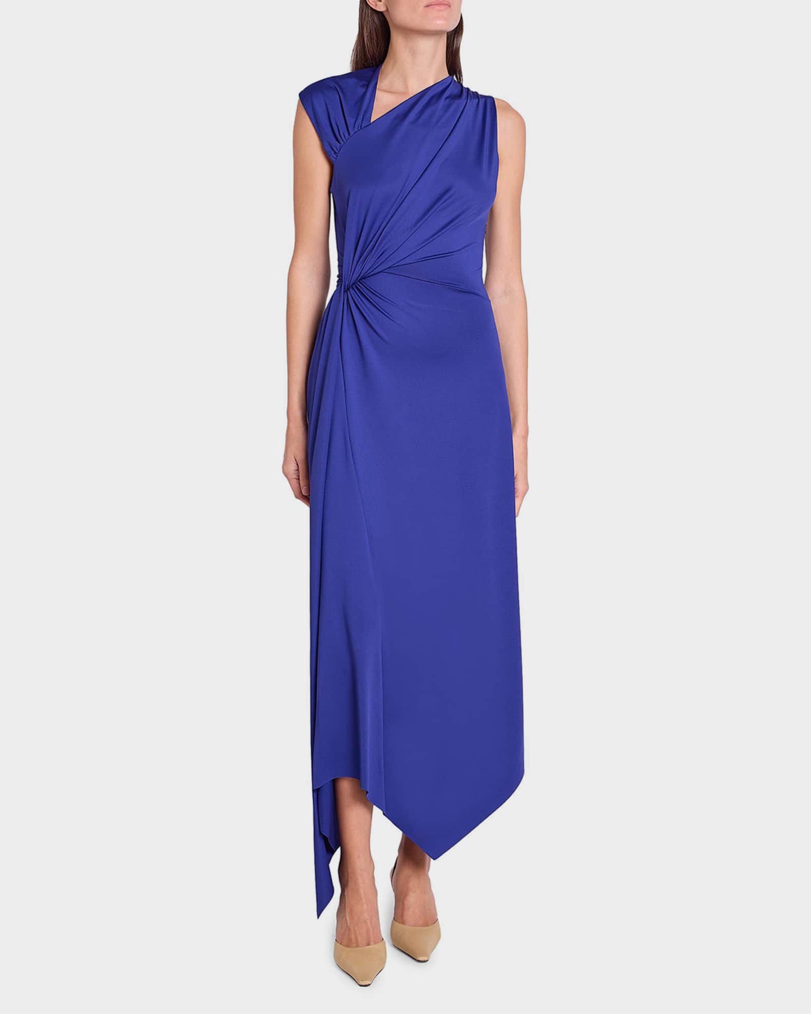 Victoria Beckham Sleeveless Twisted Asymmetric Midi Dress | Neiman Marcus