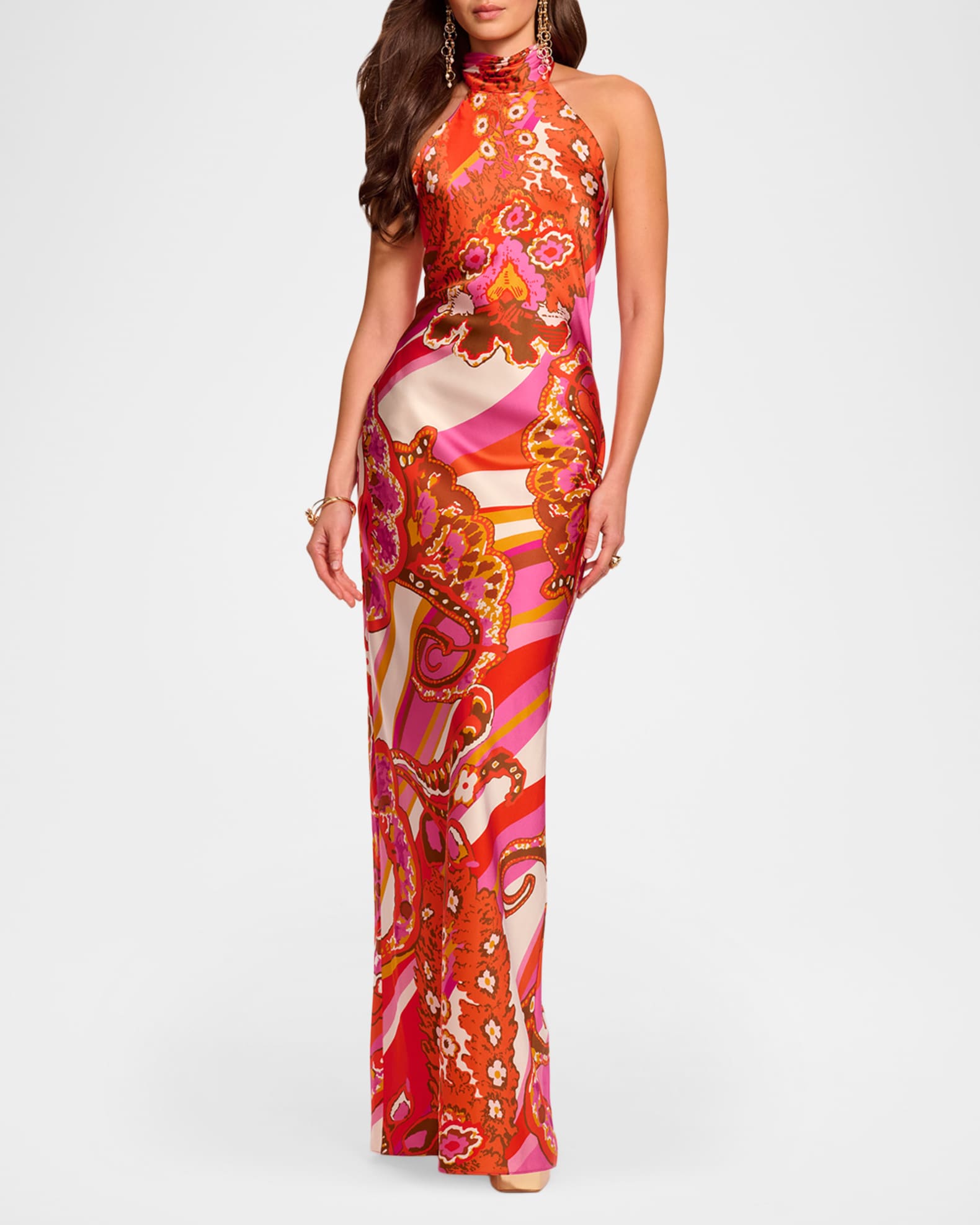 tatiana halter midi dress ramy brook halter dress Ramy Brook Tatiana High Neck Gown in Fiesta Pink