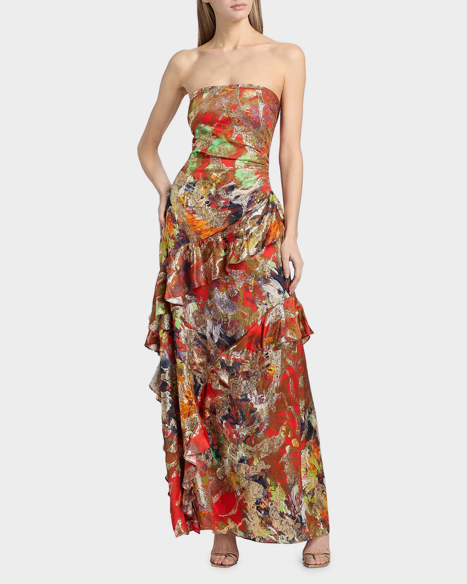 Ramy Brook Dominika Strapless Metallic Ruffle Gown | Neiman Marcus
