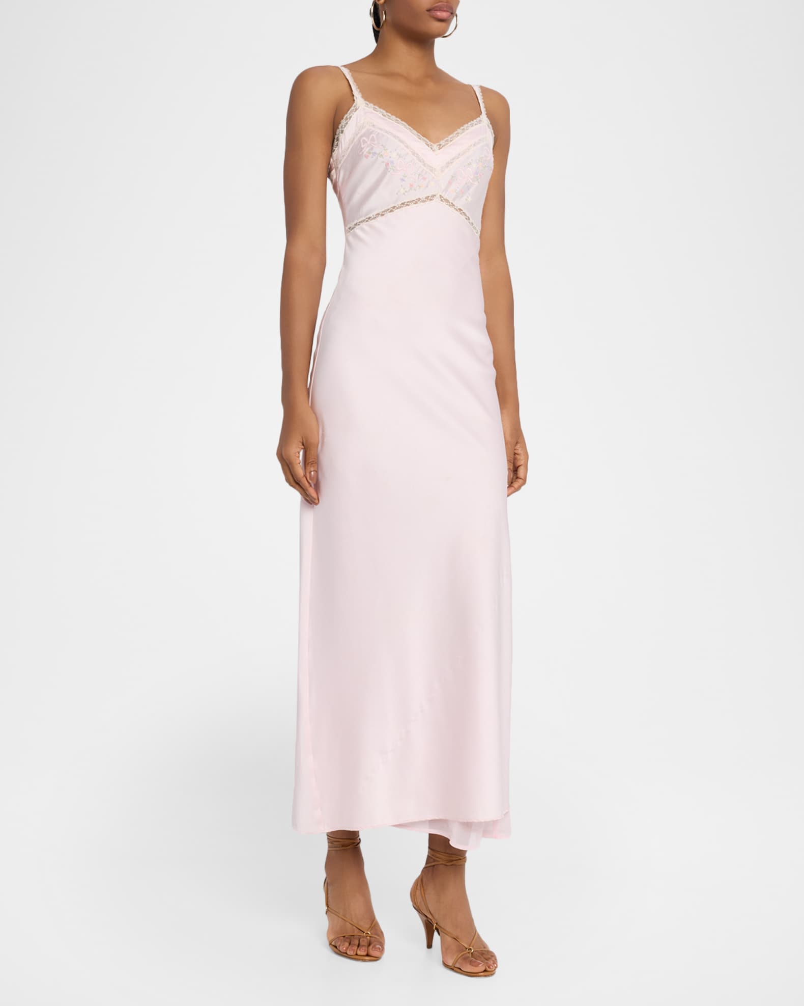 LoveShackFancy Annabeth Embroidered Satin Maxi Dress | Neiman Marcus
