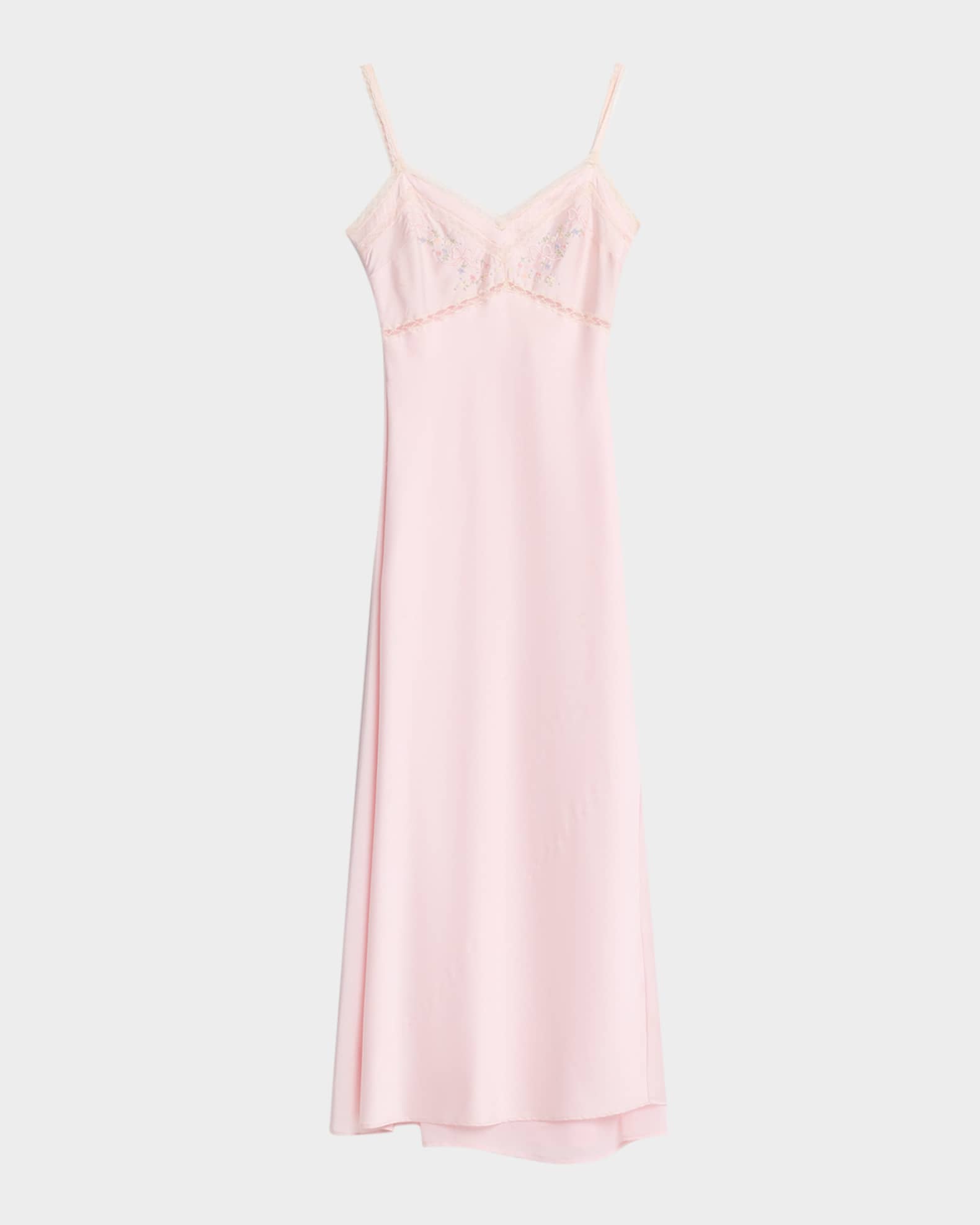 Annabeth Embroidered Satin Midi Dress for Women in Tonal Blush, Size: XL, by LoveShackFancy