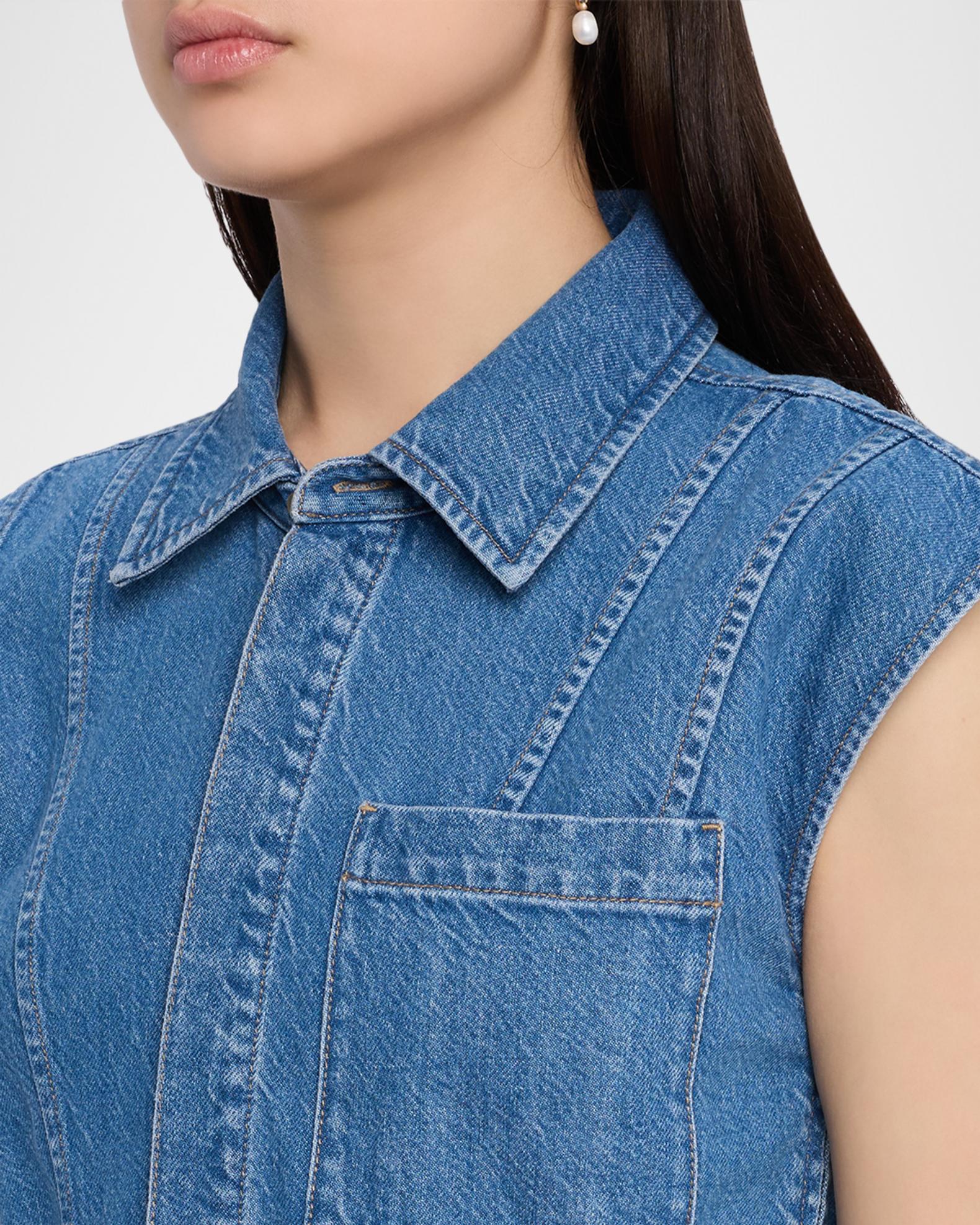 barrel sleeve denim shirt dress LONG MINI quality cotton and elastane Plus Size Denim Dresses, RS-week4722 Size:US XL