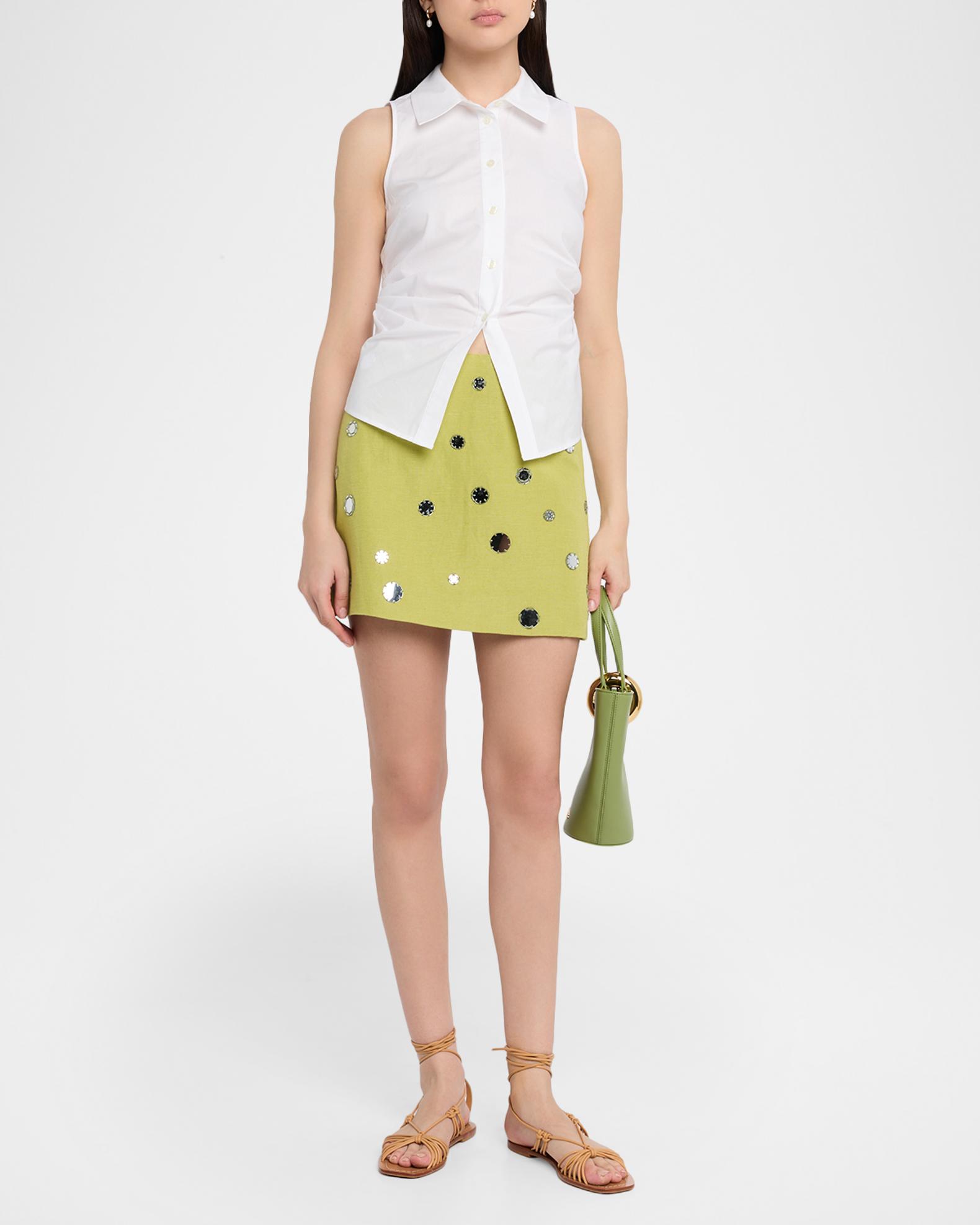 Tanya Taylor Ari Mirror-Embellished Linen-Blend Mini Skirt