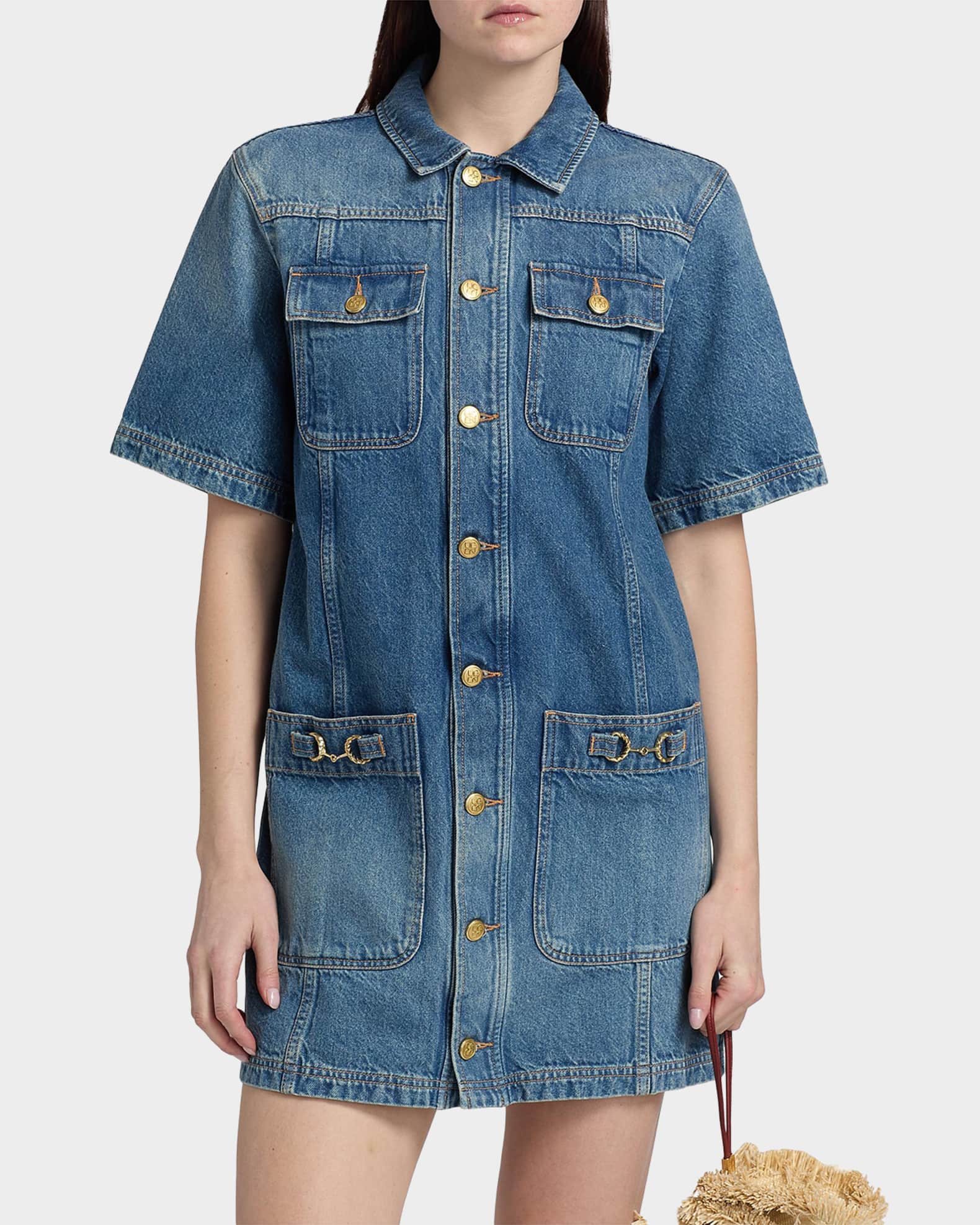 Ulla Johnson Painters Denim Mini Shirtdress | Neiman Marcus