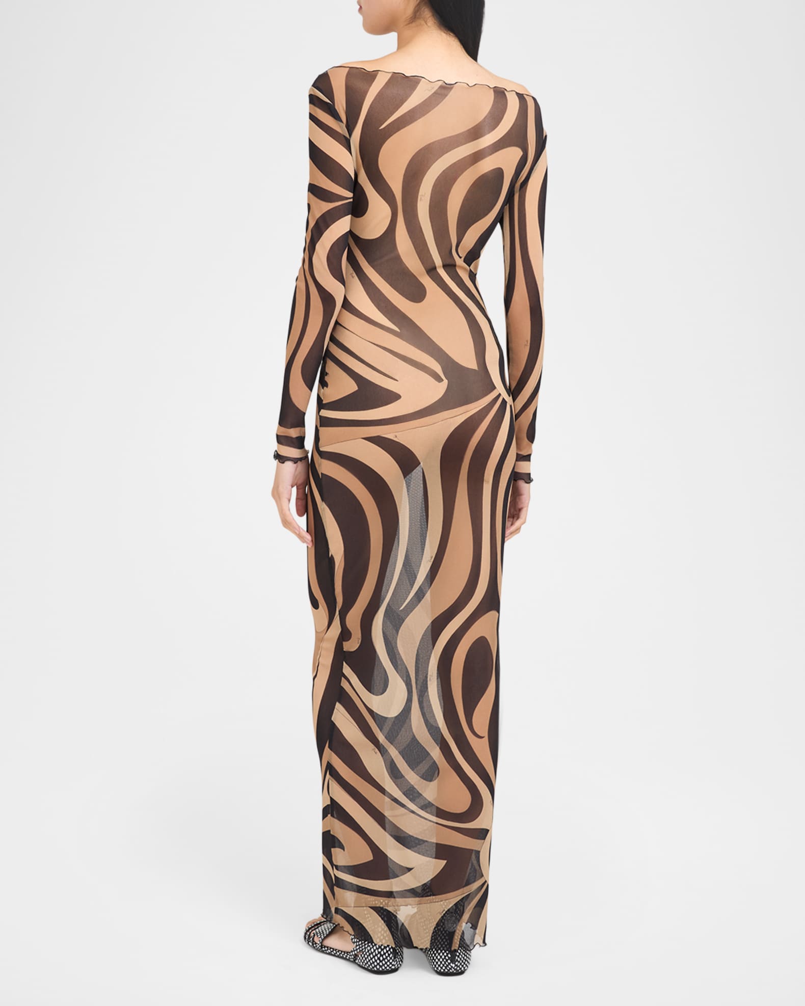 Pucci Marmo Tulle Long-Sleeve Maxi Dress | Neiman Marcus