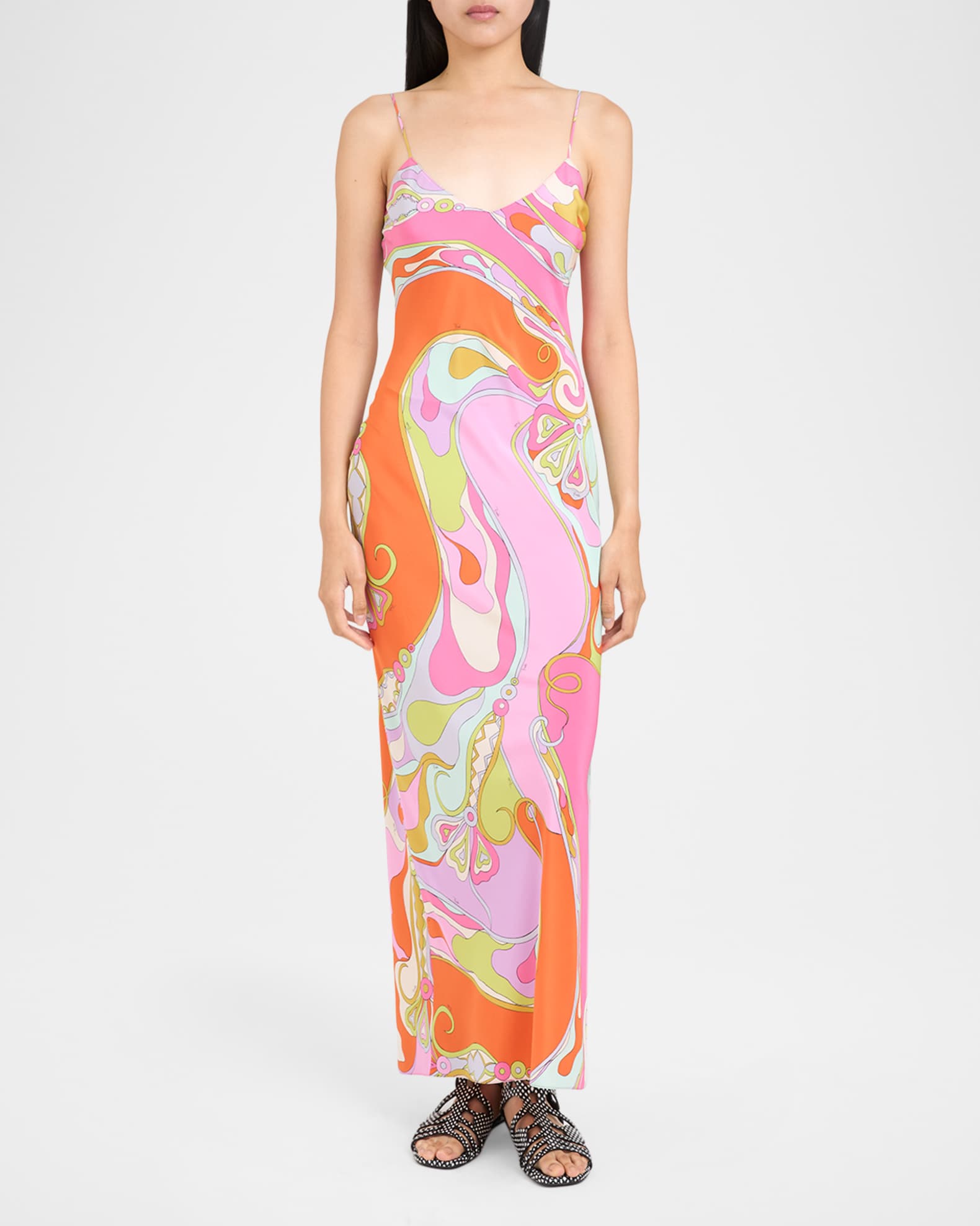 pucci long dress Printed tulle maxi - multi it features a cape/shawl that delicately envelops the shoulders and flowing Emilio Pucci Silk Crepe de