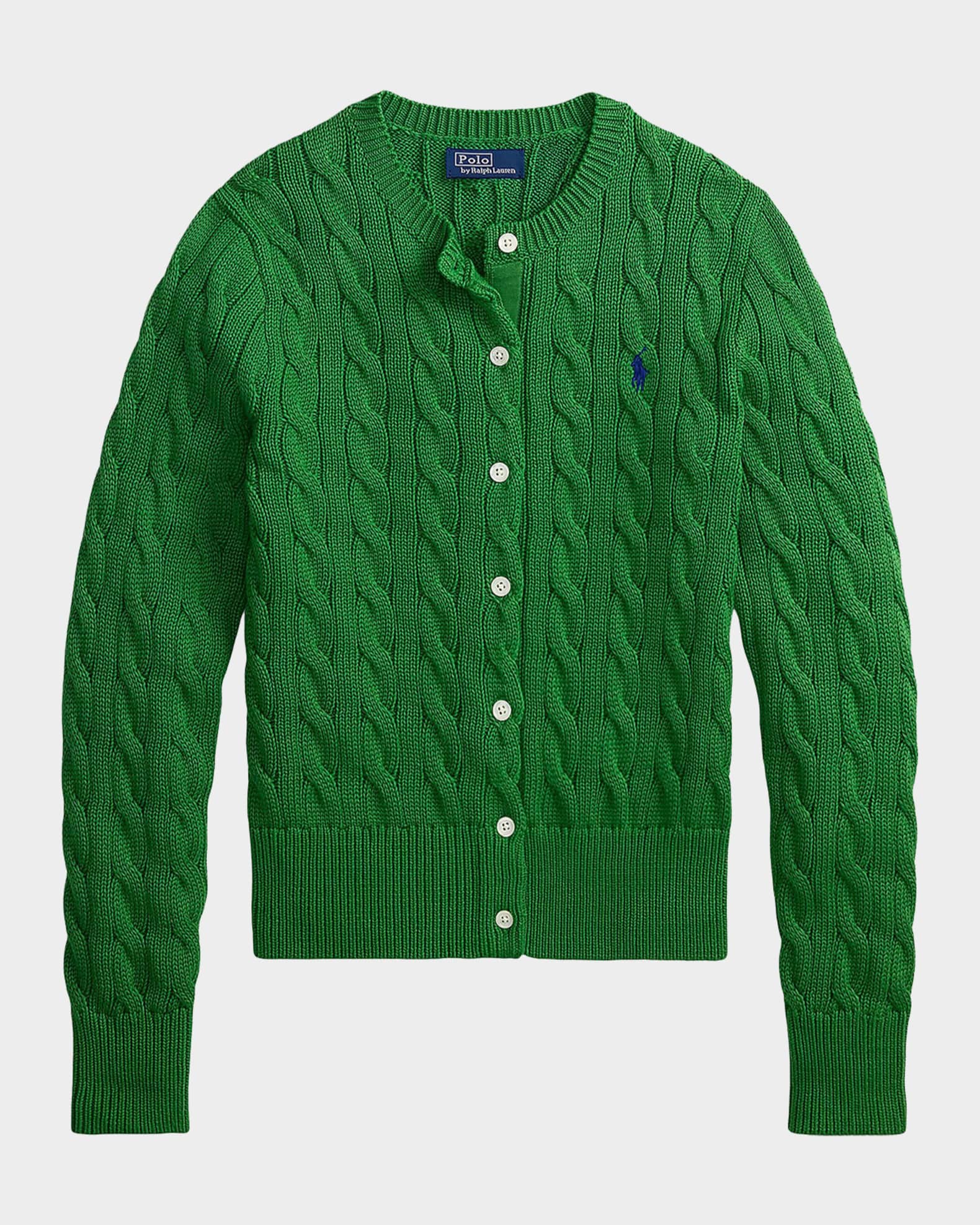 Polo Ralph Lauren Logo Cable-Knit Cotton Cardigan | Neiman Marcus