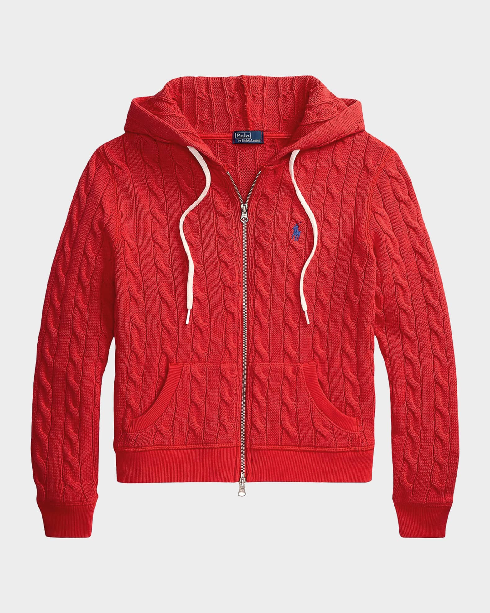 Cable-Knit Cotton Full-Zip Hoodie | Neiman Marcus