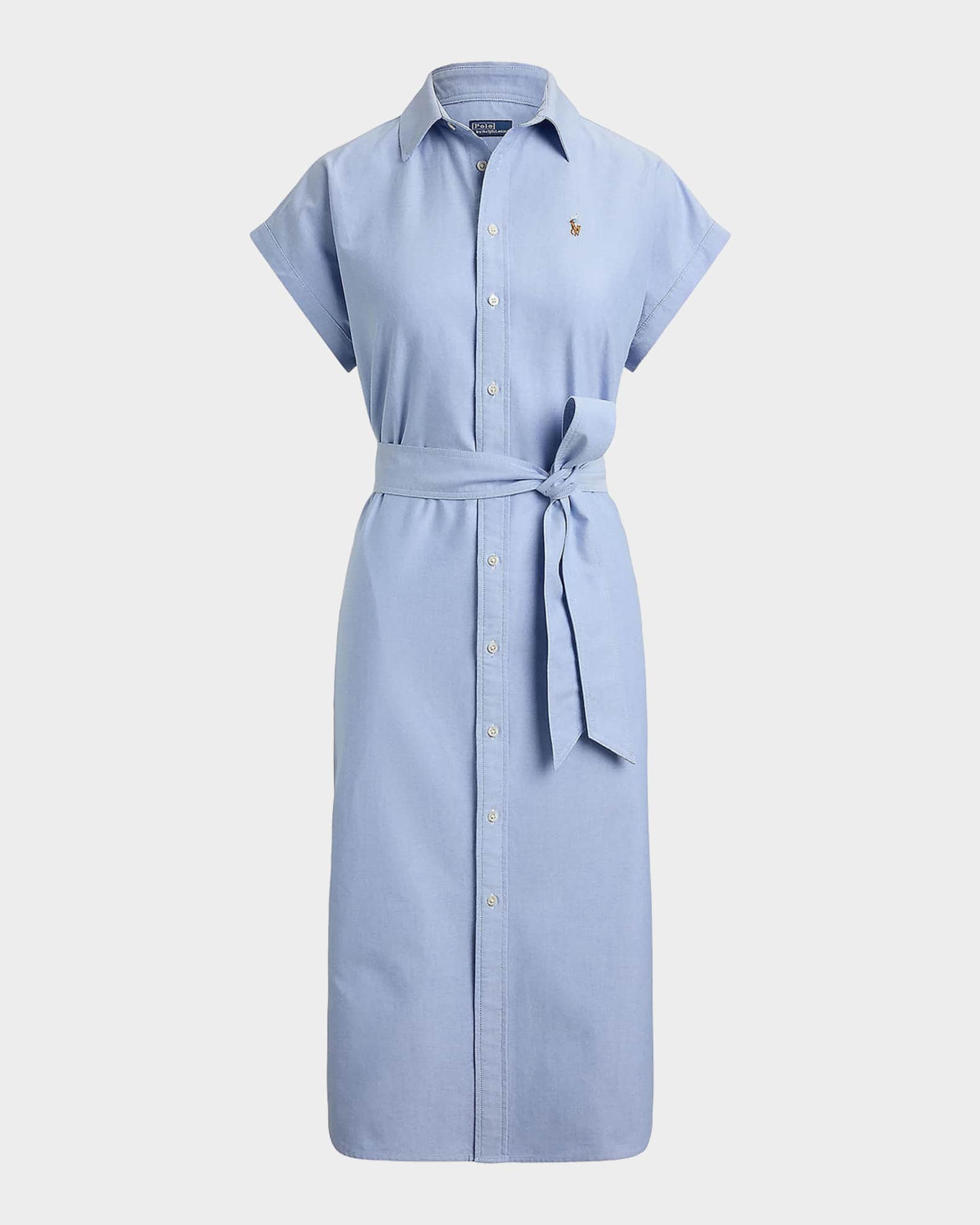 Polo Ralph Lauren Women's Tie-Waist Cotton Oxford Shirtdress - Blue - Size 6