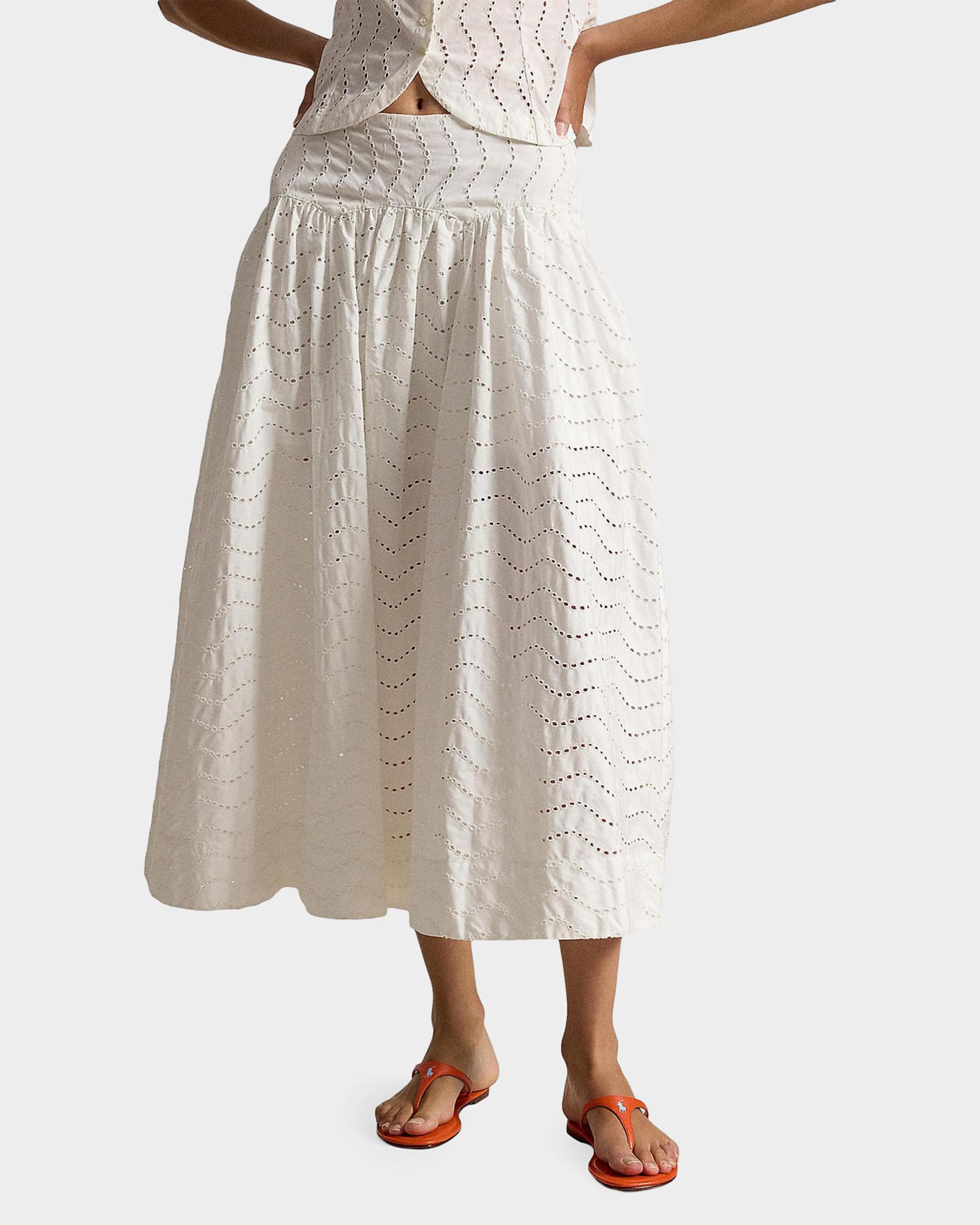LAUREN RALPH LAUREN カットワークレース ロングスカート M Polo Ralph Lauren Cotton Eyelet Maxi Skirt | Neiman Marcus