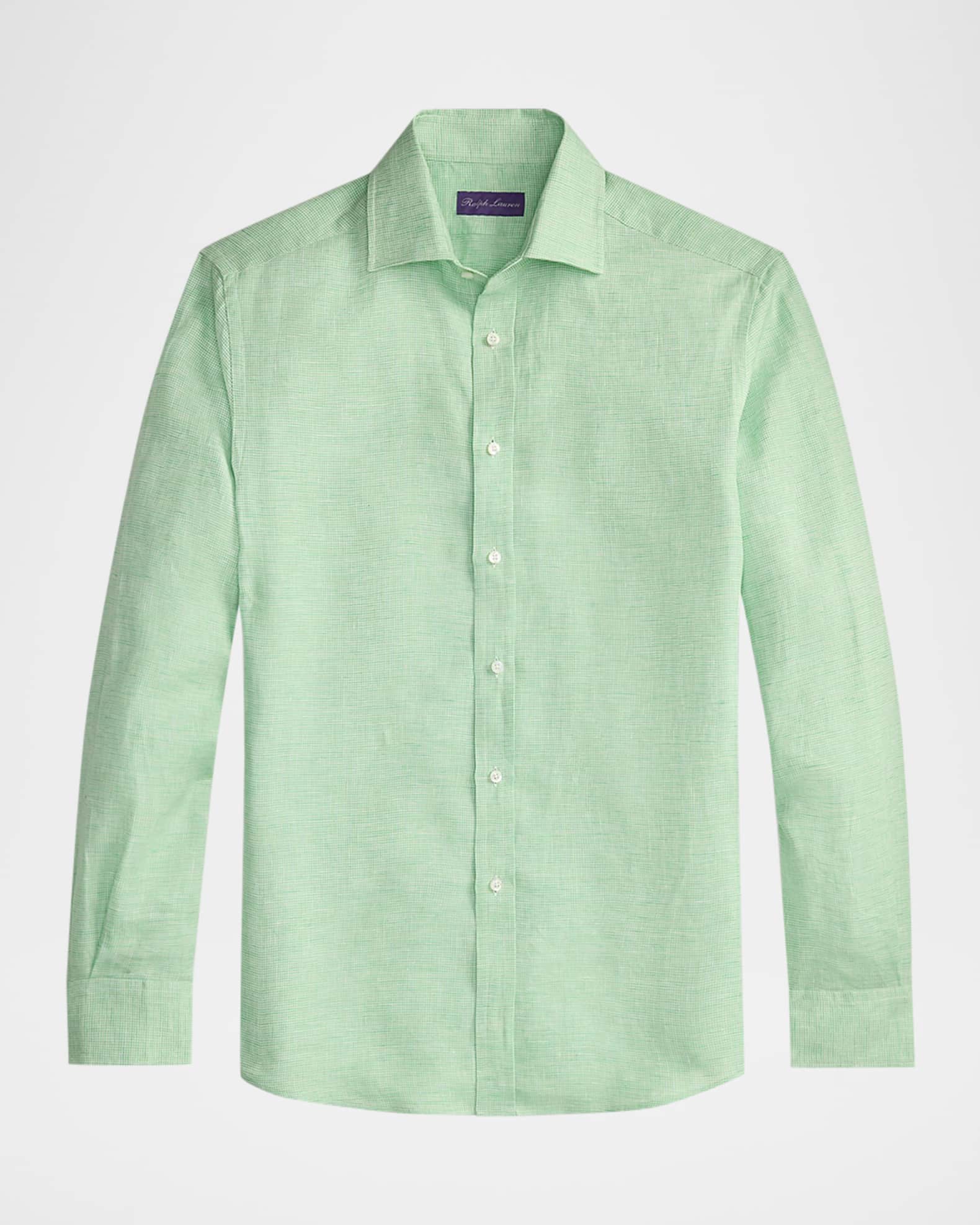Ralph Lauren Purple Label Houndstooth Linen Shirt | Neiman Marcus