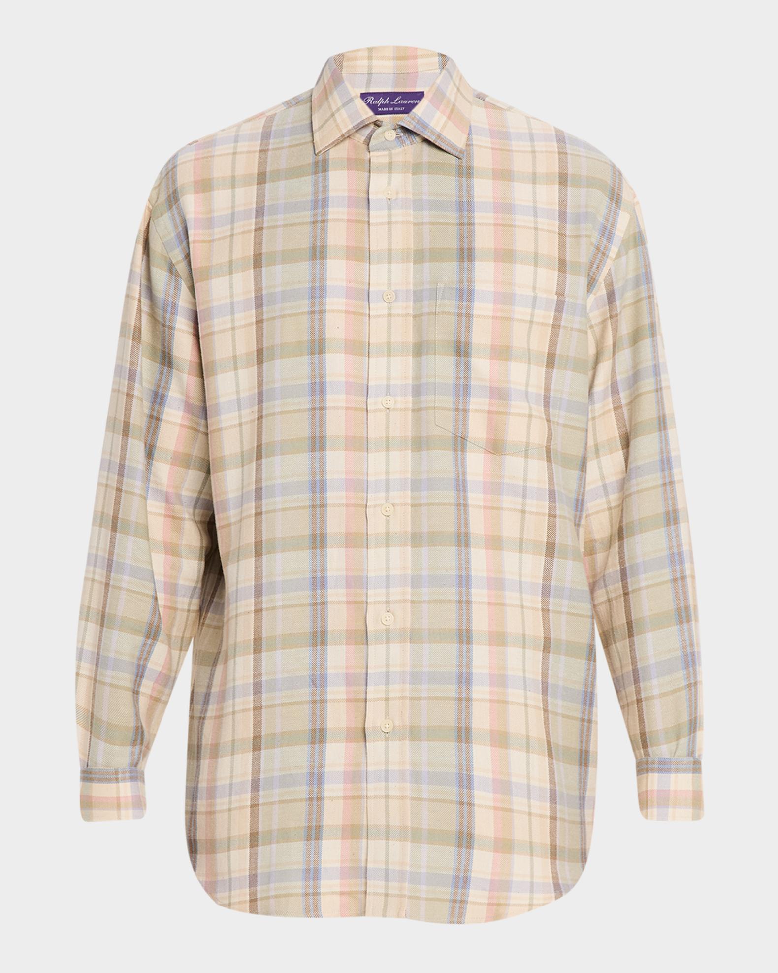 Ralph Lauren Purple Label Plaid Hemp-Cotton Shirt | Neiman Marcus